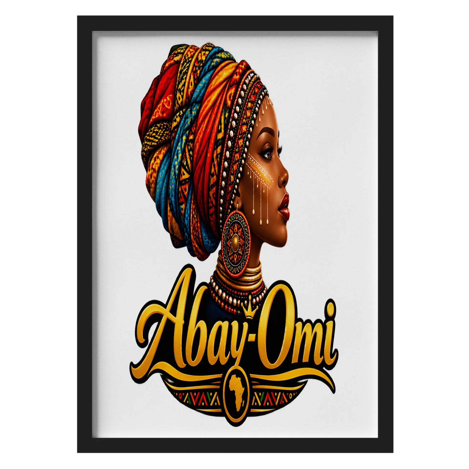 Quadro Abay-Omi Retrato Africano Estampa Tipográfica A3 - Imagem 1