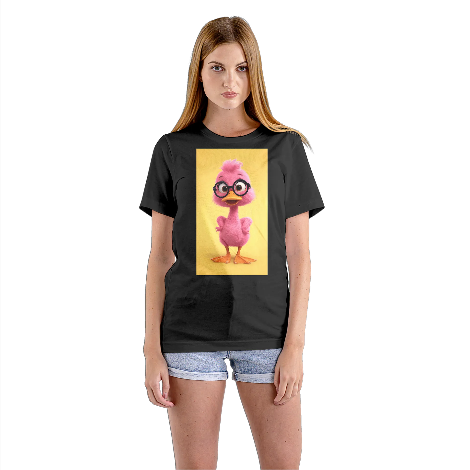 Camiseta Babylook Pato Rosa de Óculos 100% Algodão - Imagem 3