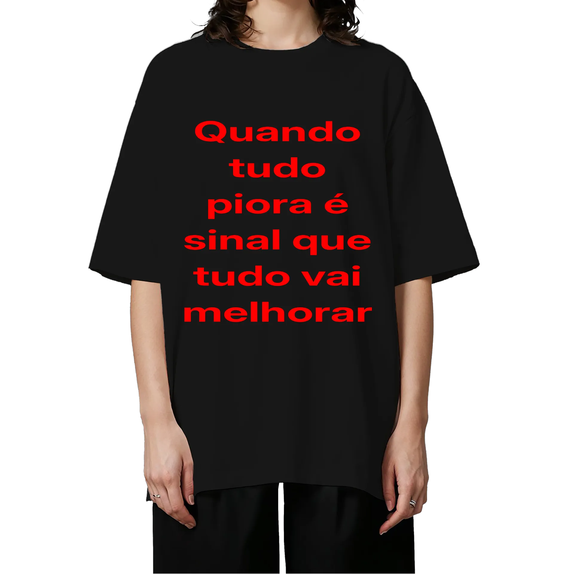 Camiseta Oversized Frases Vermelho Em Texto Contínuo 100% de Gameon19 — imagem 3 de 6