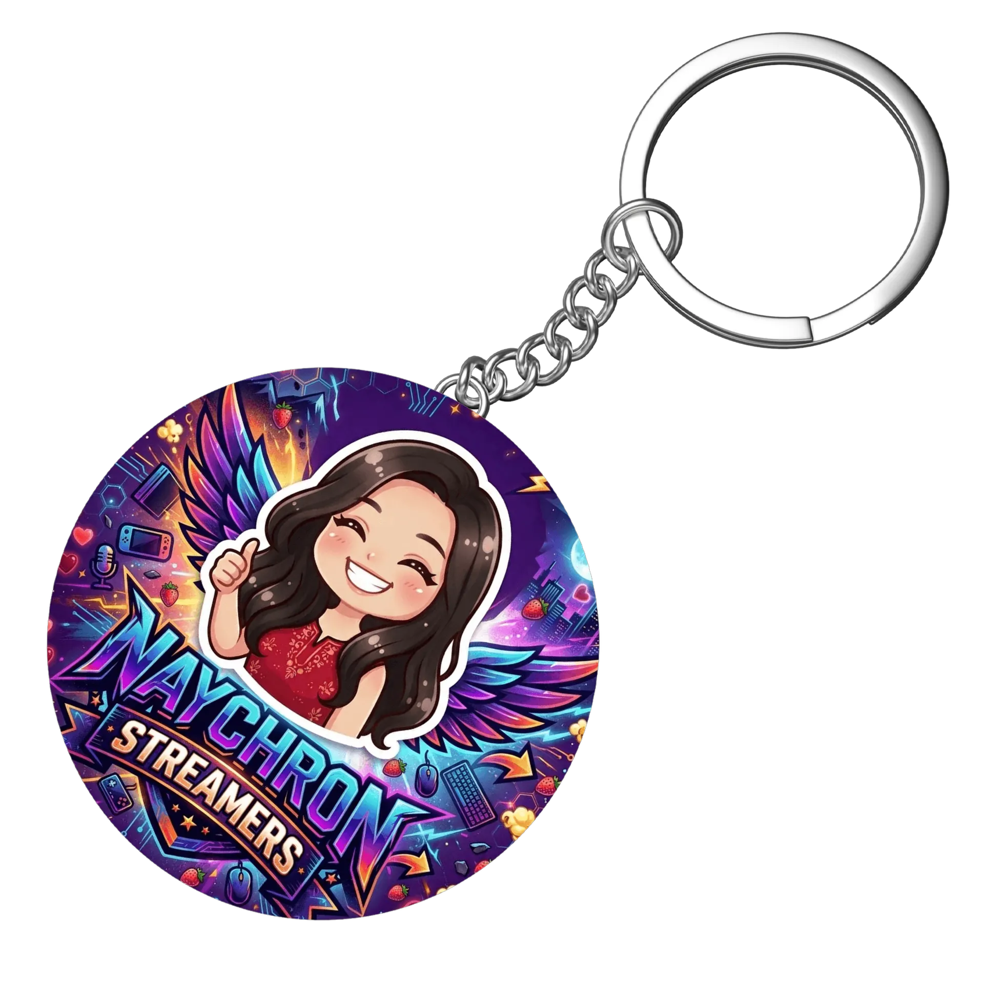 Chaveiro MDF Naychron Streamers Ilustração Cartoon Colorida - Imagem 3