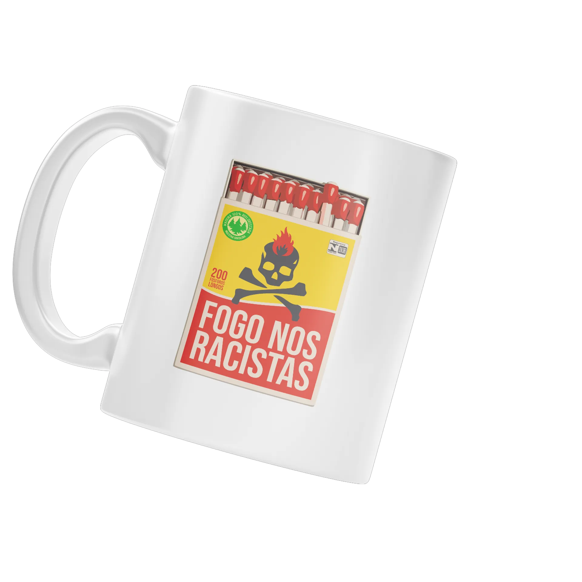 Caneca Porcelana Estampa Fogo Nos Racistas 325ml - Imagem 3