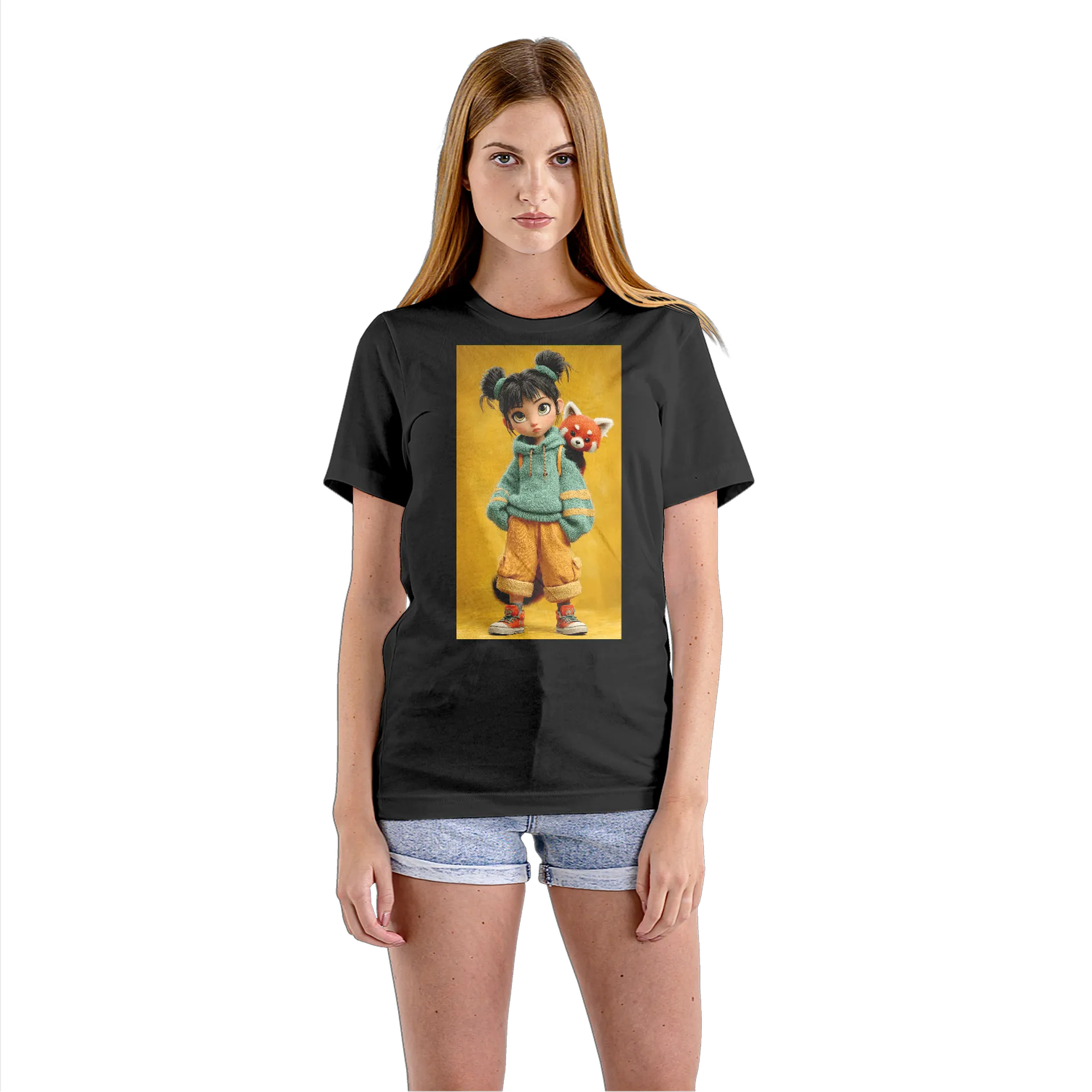Camiseta Babylook Menina e Panda-Vermelho Cartoon 100% - Imagem 3