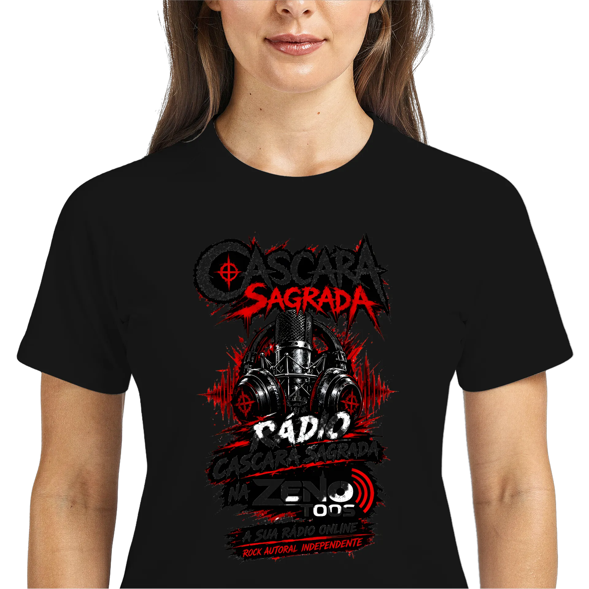 Camiseta Dry Fit Logo Casca Sagrada Rádio Rock Vermelho e - Imagem 3