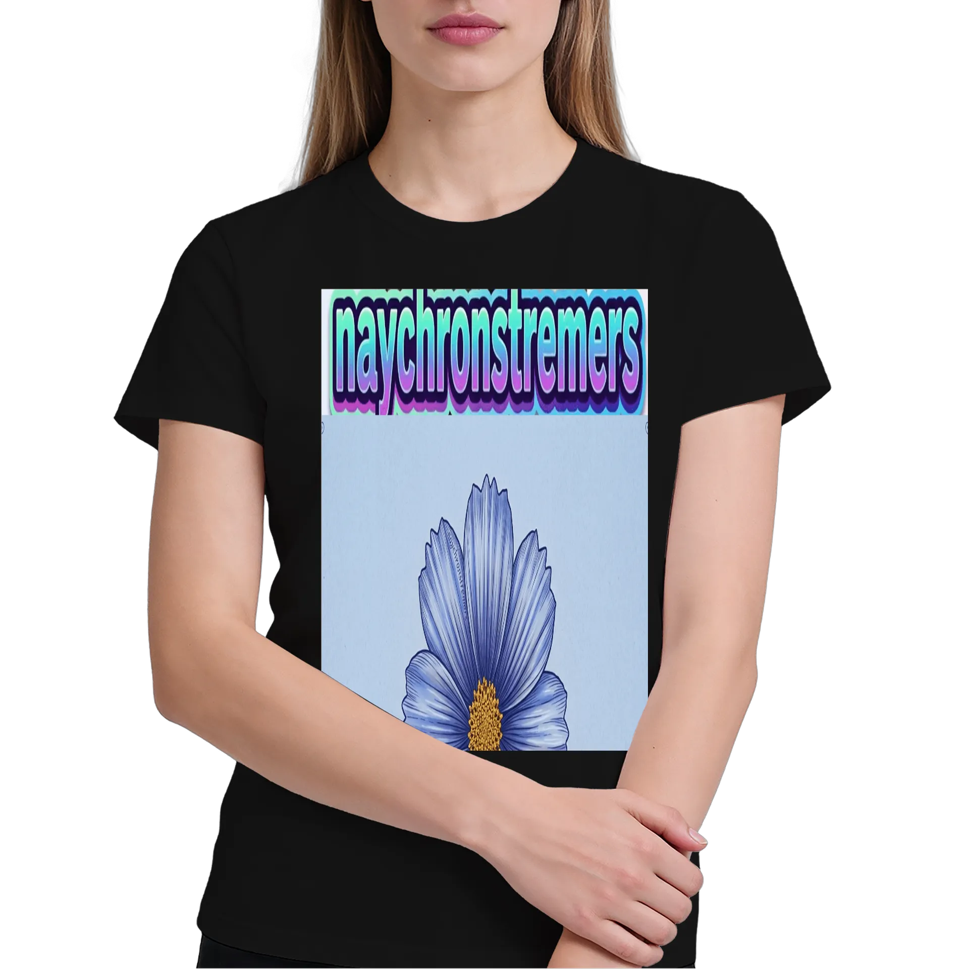 Camiseta Estampa Floral Azul Estilo Ilustrado 100% Algodão - Imagem 3