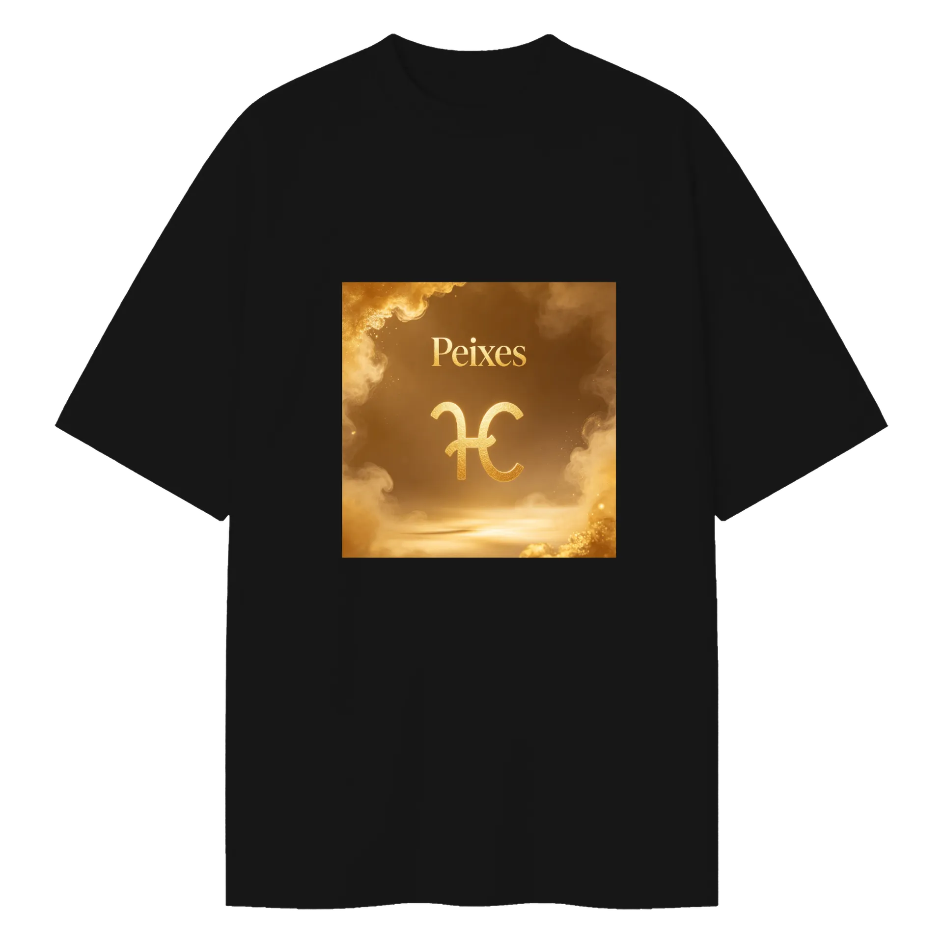 Camiseta Oversized Peixes Estampa Brilhante Dourado 100% - Imagem 1
