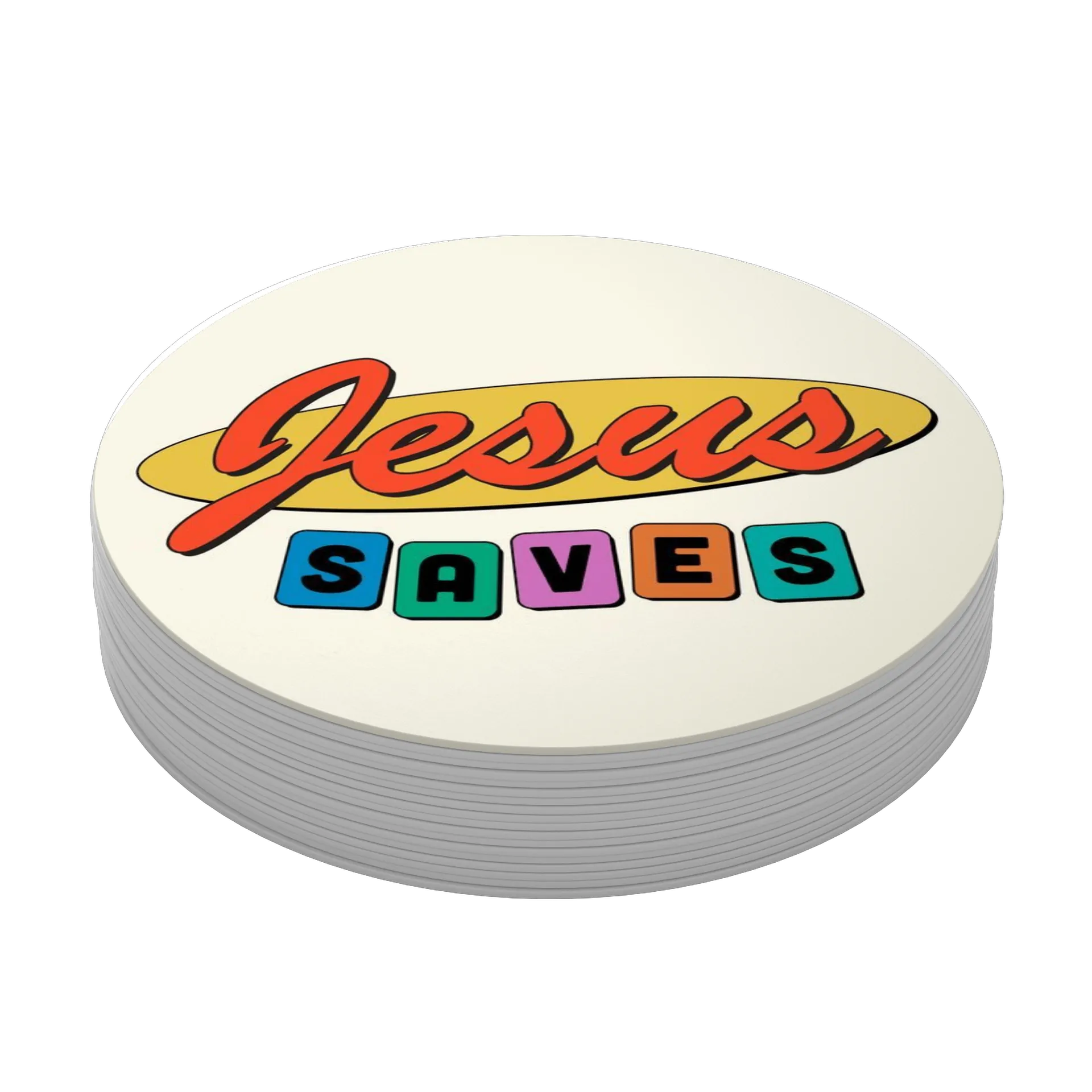 Porta-copo Jesus Saves Tema Colorido Arranjo MDF de Teologia Entusiasta — imagem 3 de 3