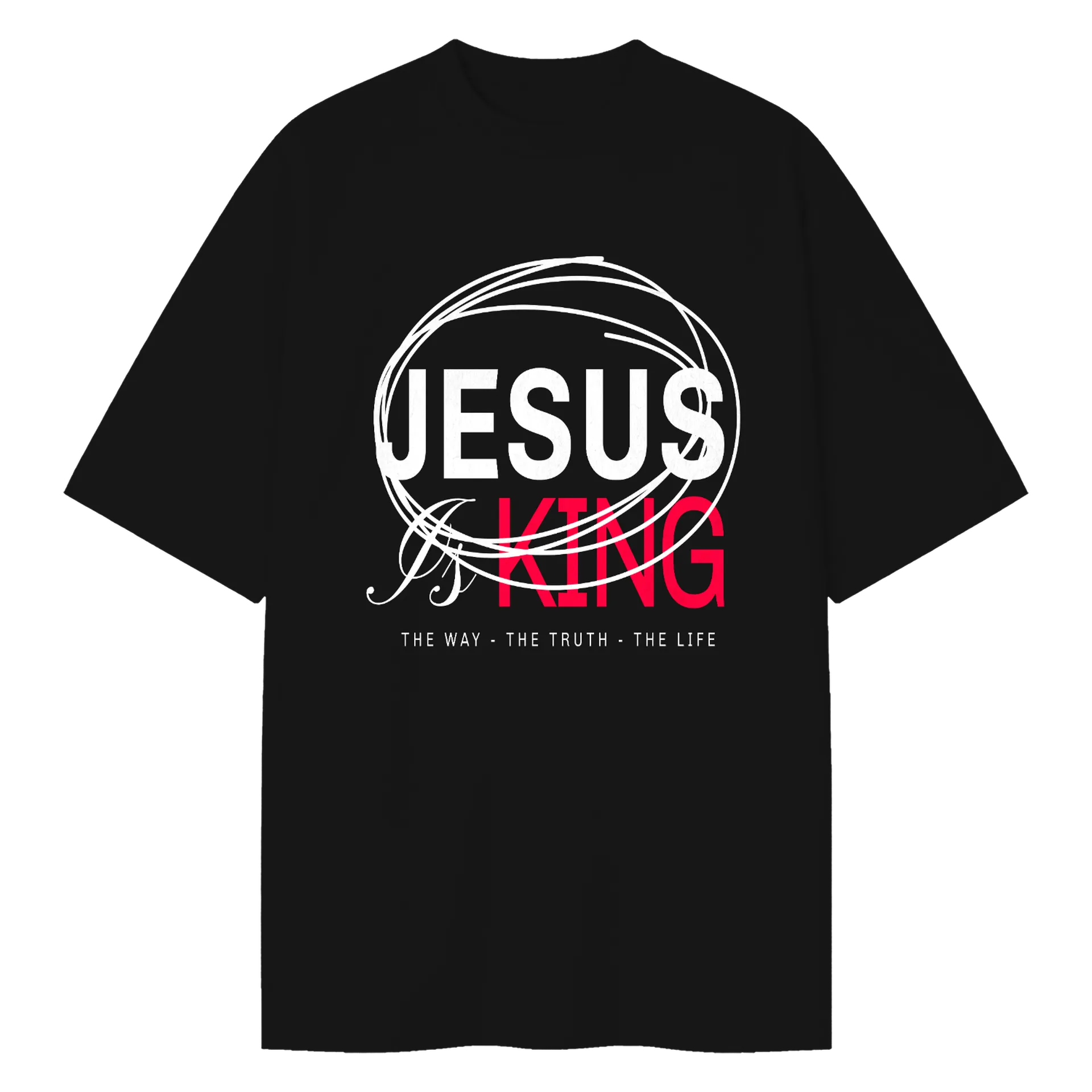 Camiseta Oversized Jesus É Rei Estampa Tipográfica 100% - Imagem 1