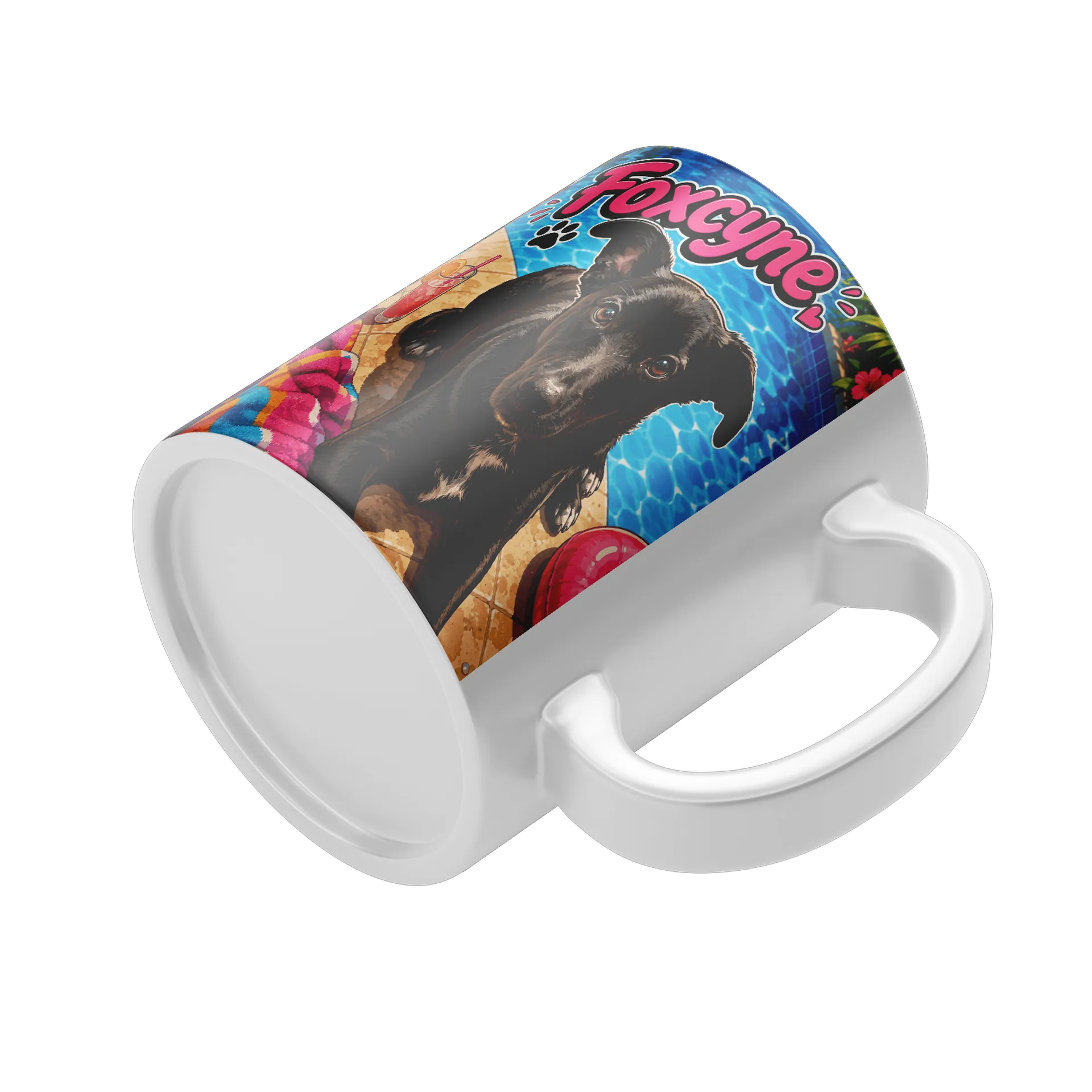 Caneca Porcelana Cão Preto Praia 325ml - Imagem 4