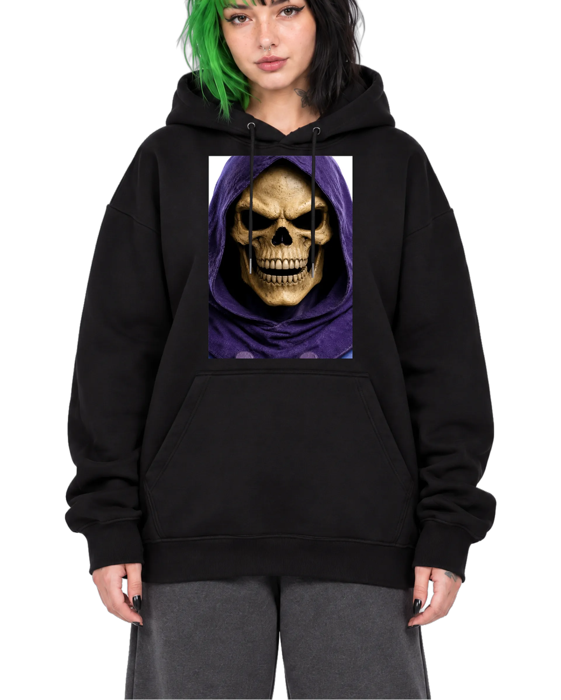 Blusa Moletom Canguru Caveira Realista com Capuz Roxo - Imagem 1