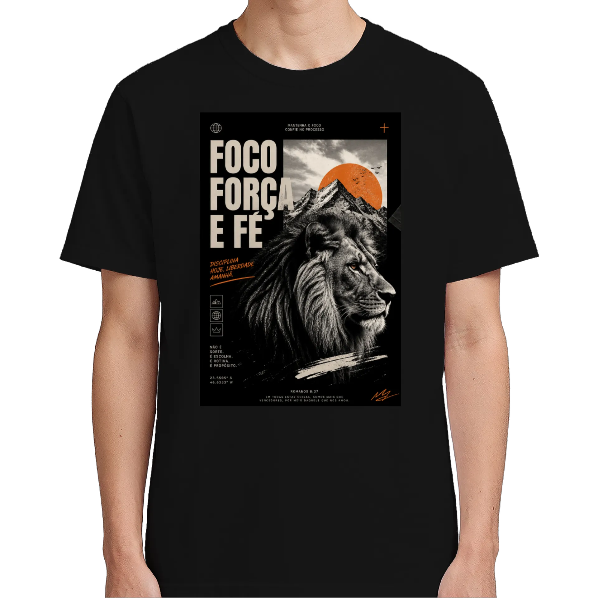 Camiseta Leão Montanhas Preto 100% Algodão - Imagem 5
