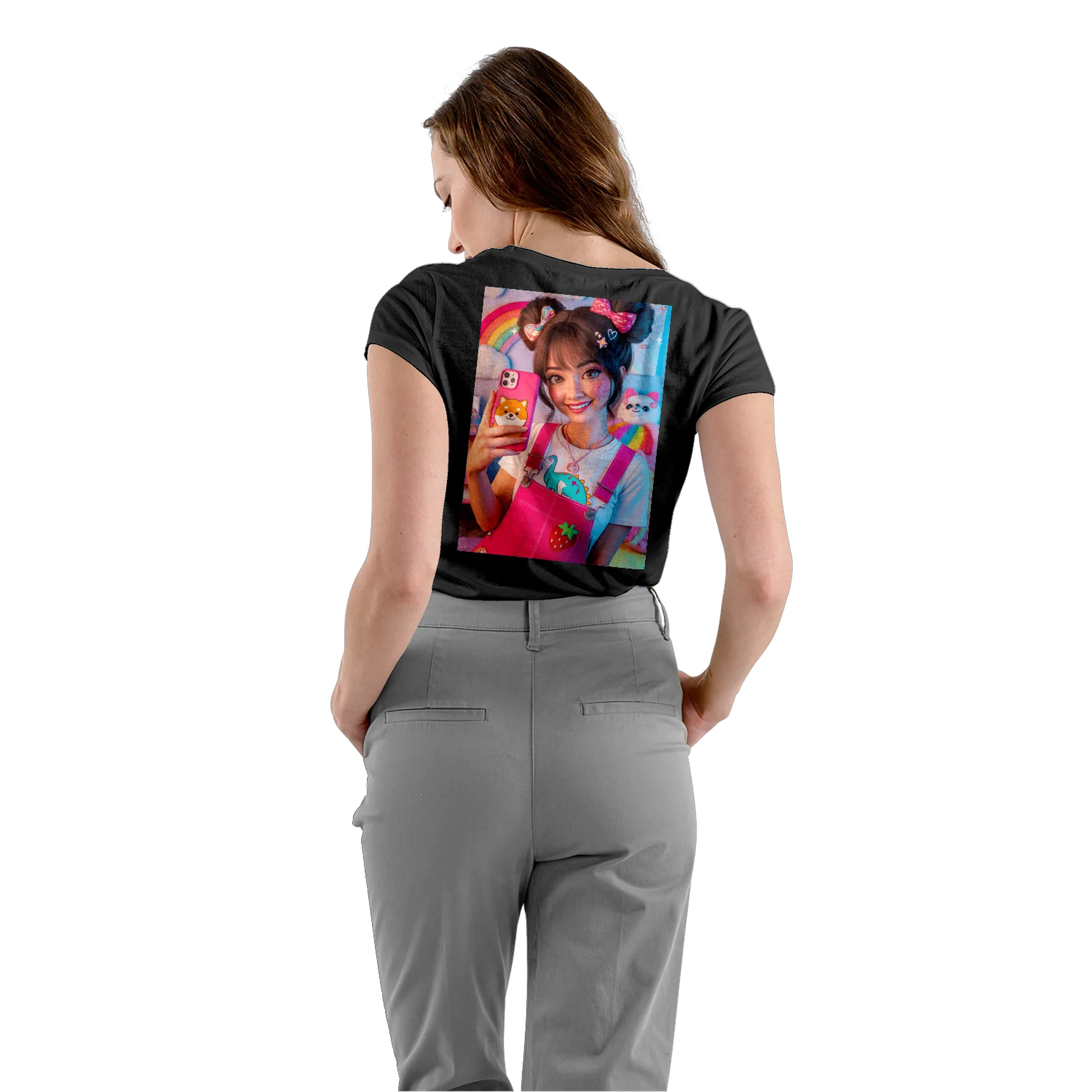 Camiseta Babylook Ilustração Jovem e Dinossauro 100% Algodão - Imagem 4