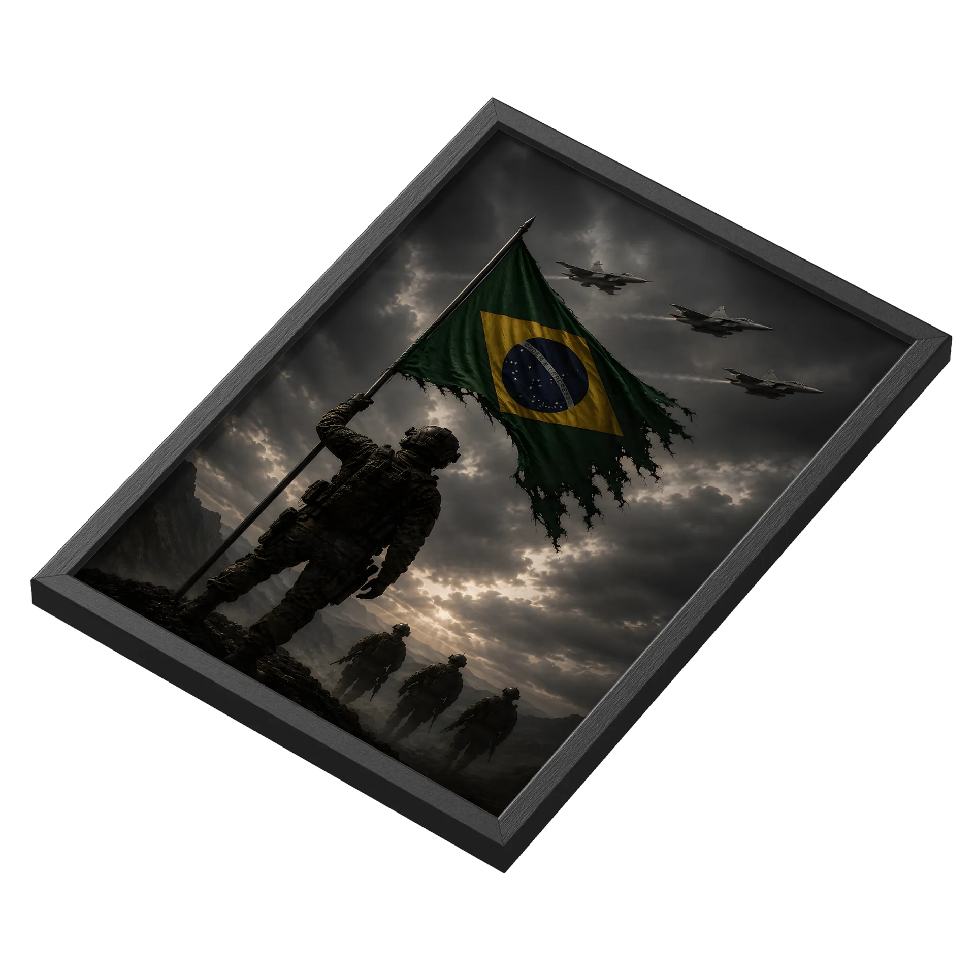 Quadro Bandeira do Brasil com Soldados e Caças A3 - Imagem 3