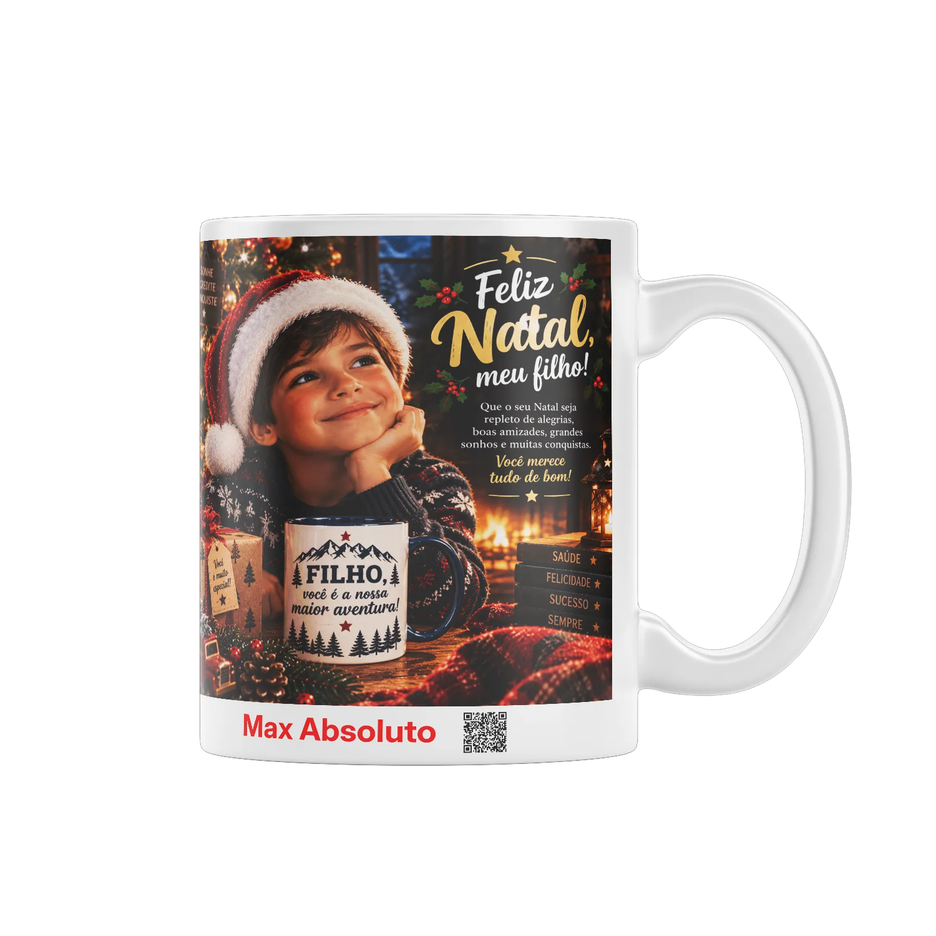 Caneca Porcelana Natal Filho com Árvores e Estrelas 325ml - Imagem 1