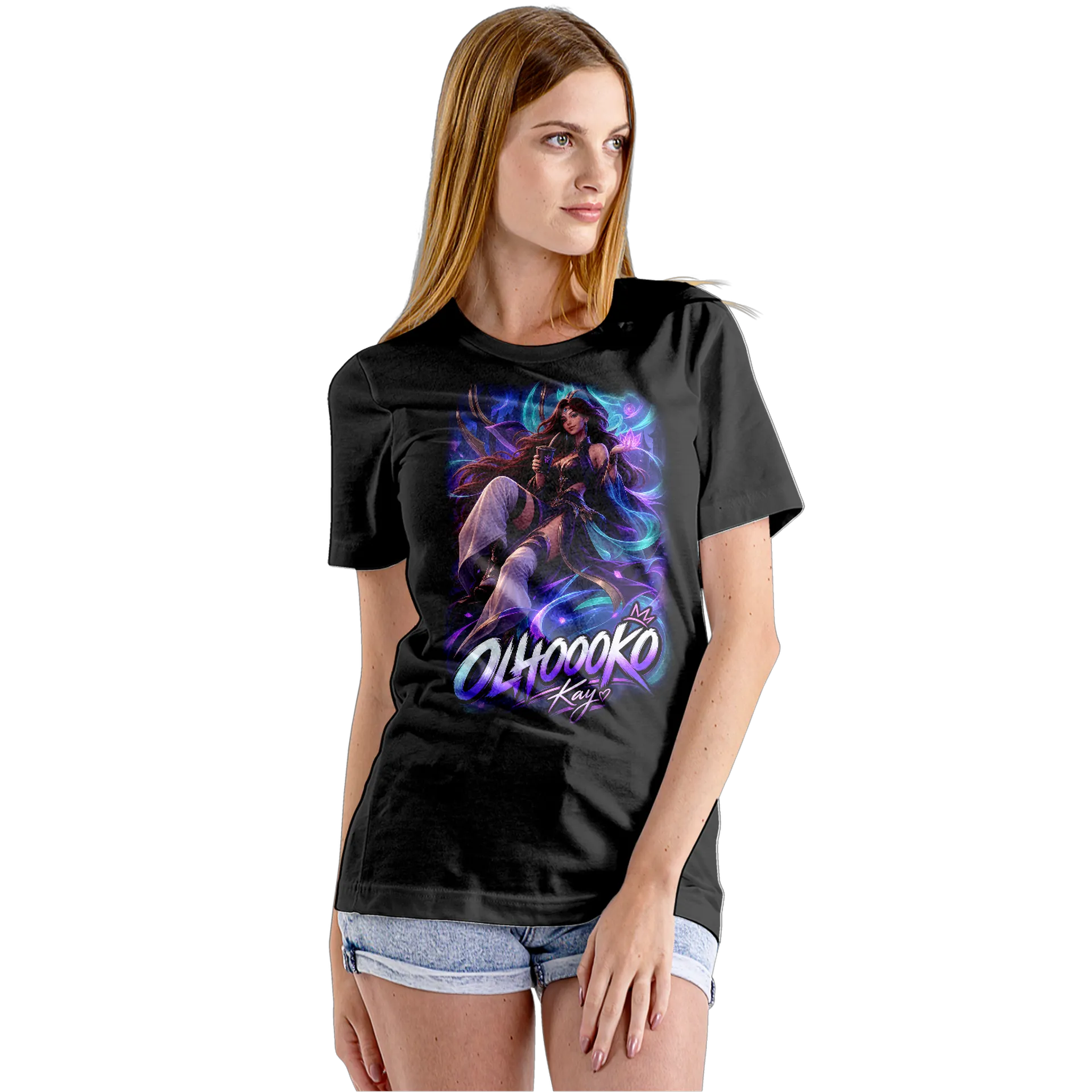 Camiseta Babylook Estampa Dragão Neon Preto 100% Algodão - Imagem 5