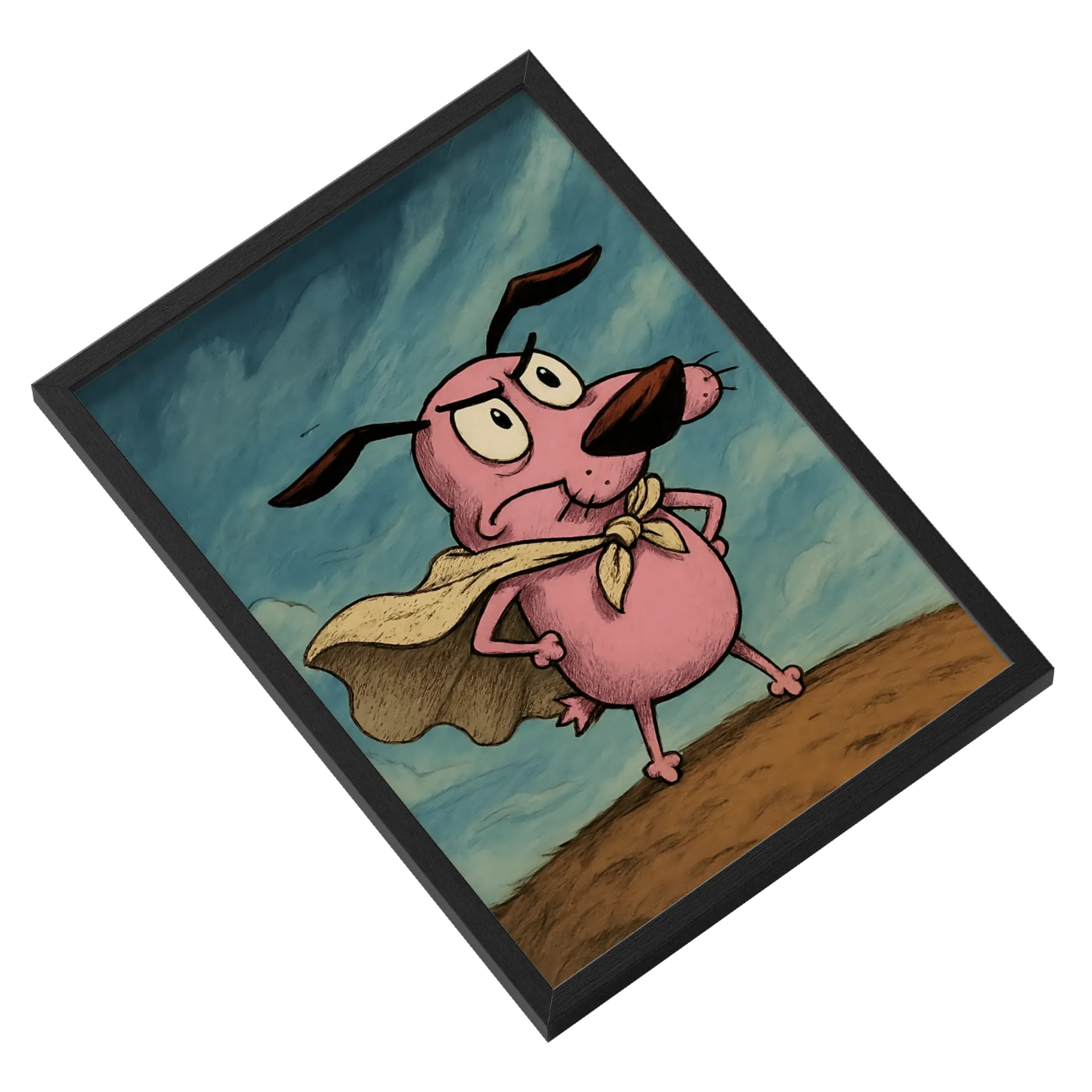 Quadro Cão Cartoon Super-Herói Rosa A3 com Vidro - Imagem 2