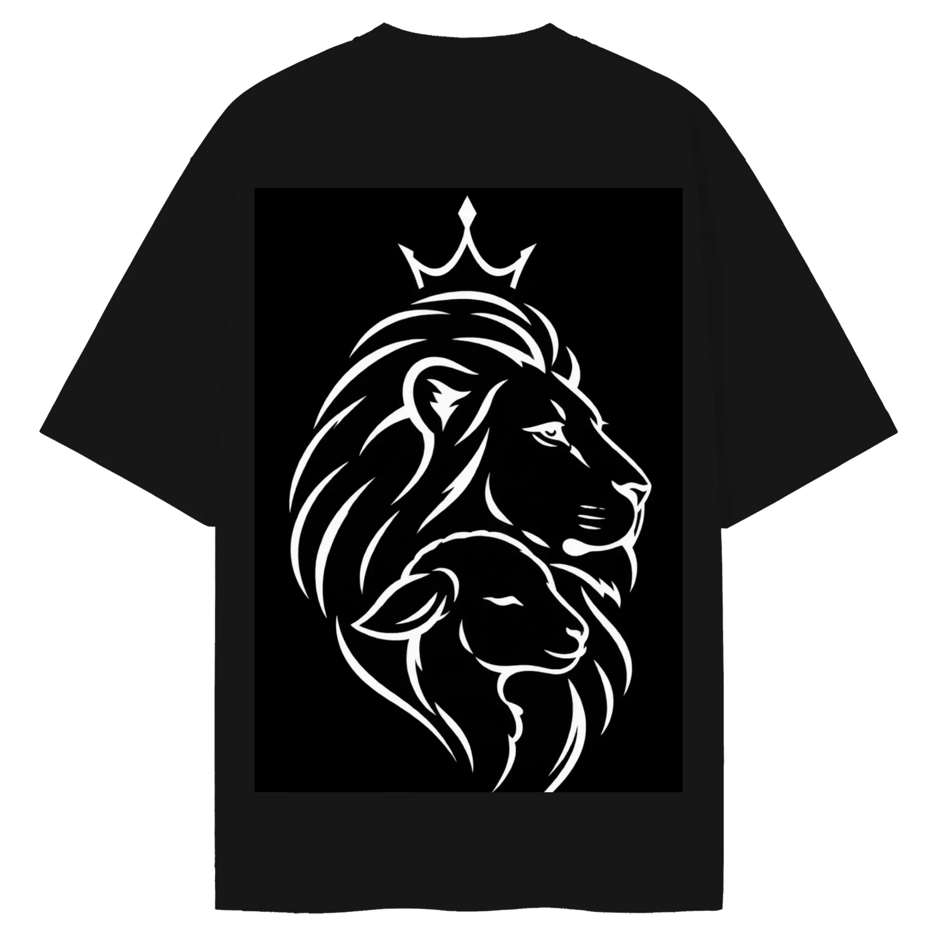 Camiseta Oversized Leão com Coroa Monocromático Preto e - Imagem 2
