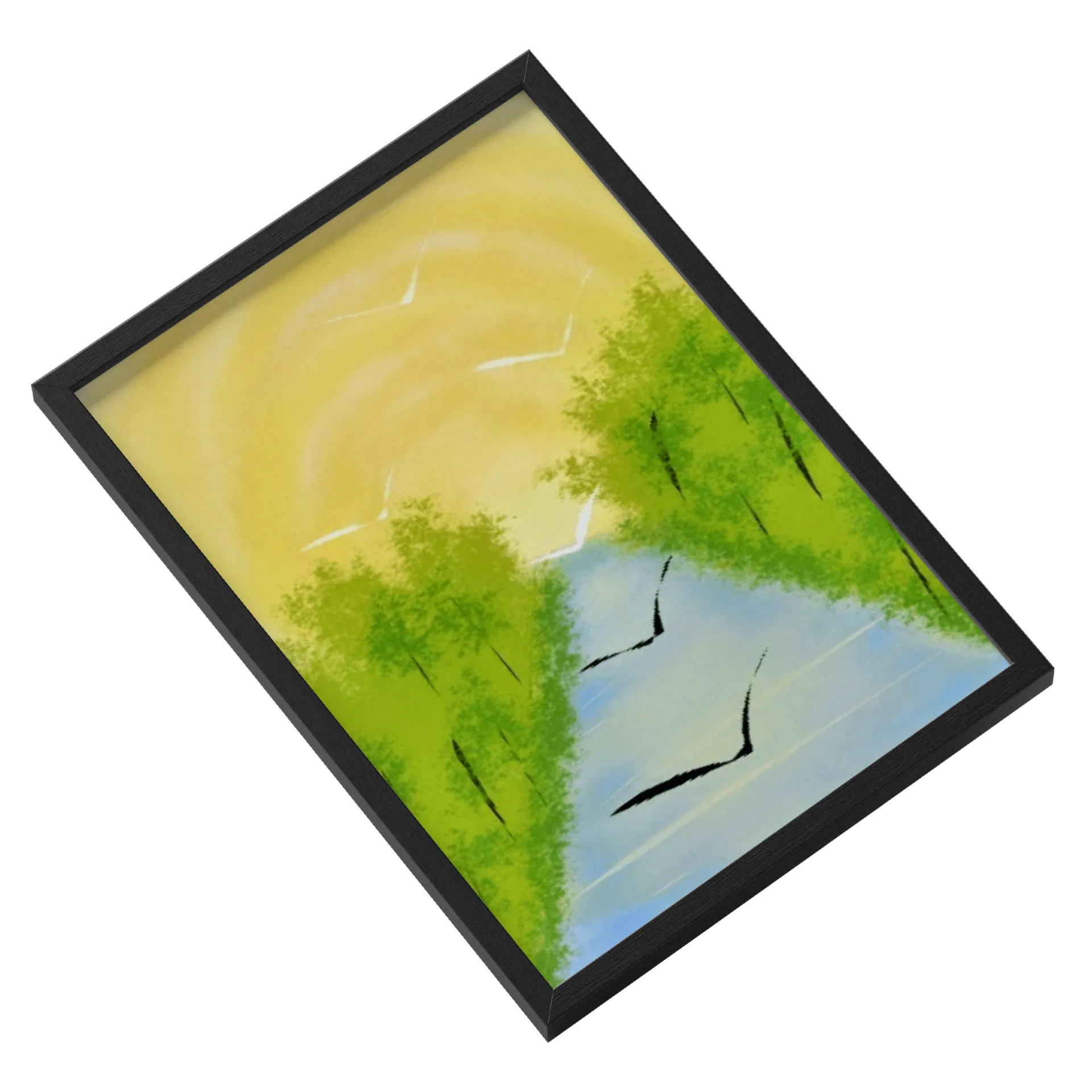 Quadro Paisagem de Rio e Floresta Verde A3 com Vidro - Imagem 2