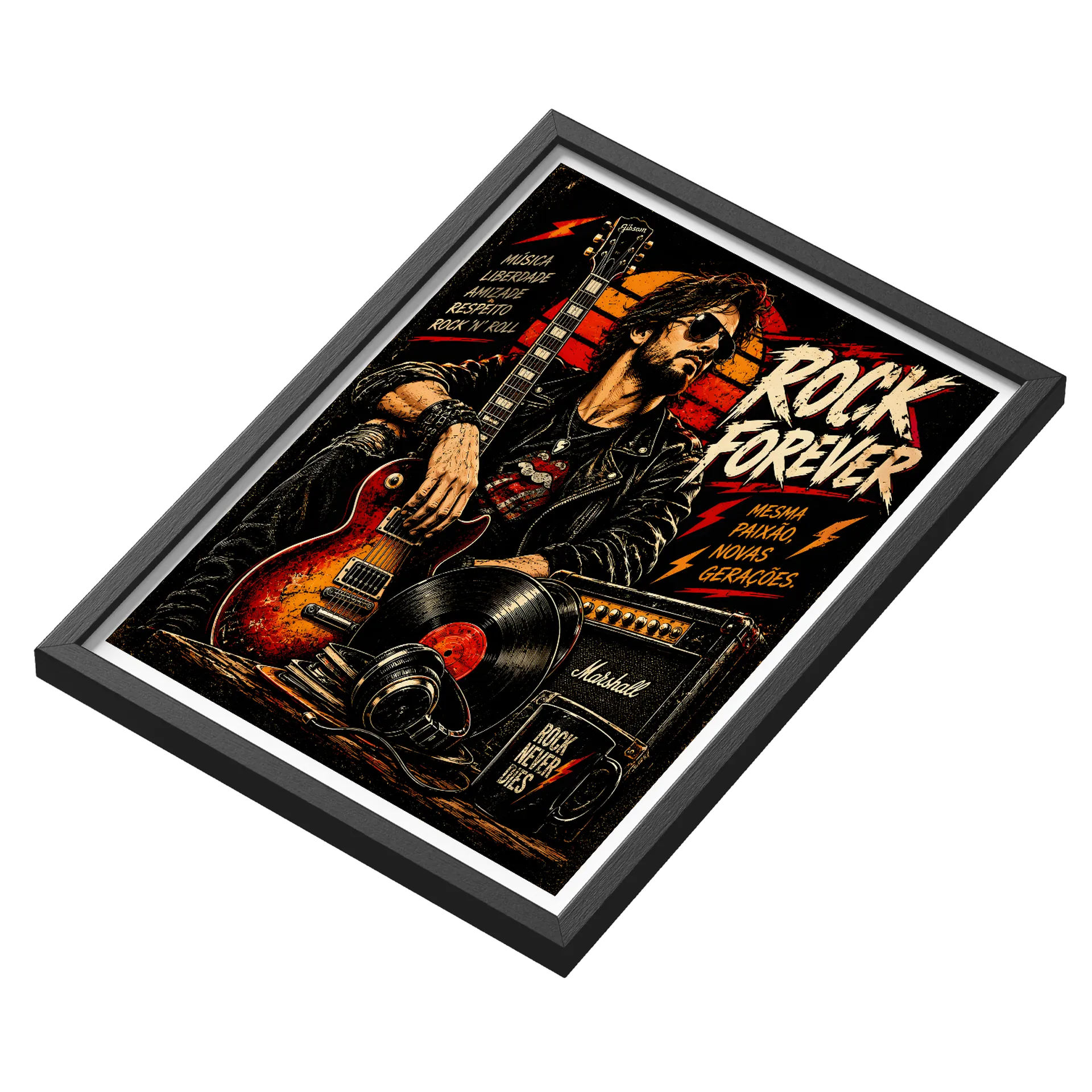 Quadro Rock Never Dies Estilo Grunge Preto e Vermelho A3 - Imagem 3