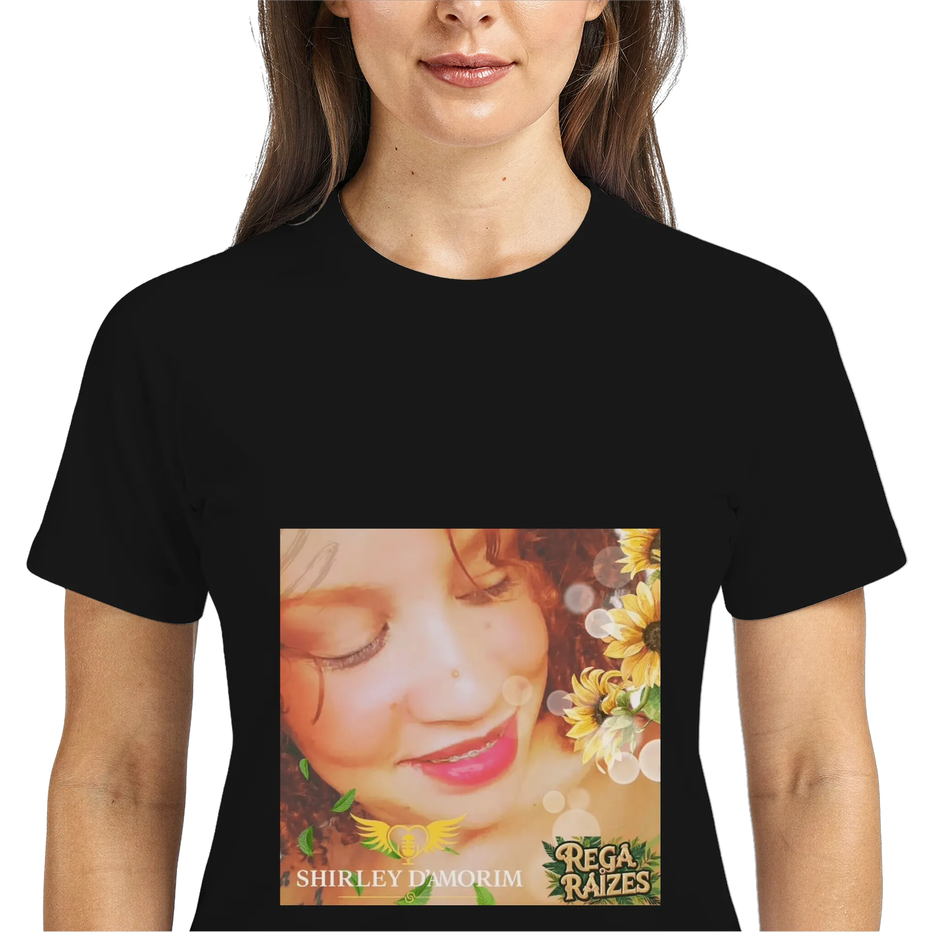 Camiseta Dry Fit Celebração Floral Dourado Preto - Imagem 3