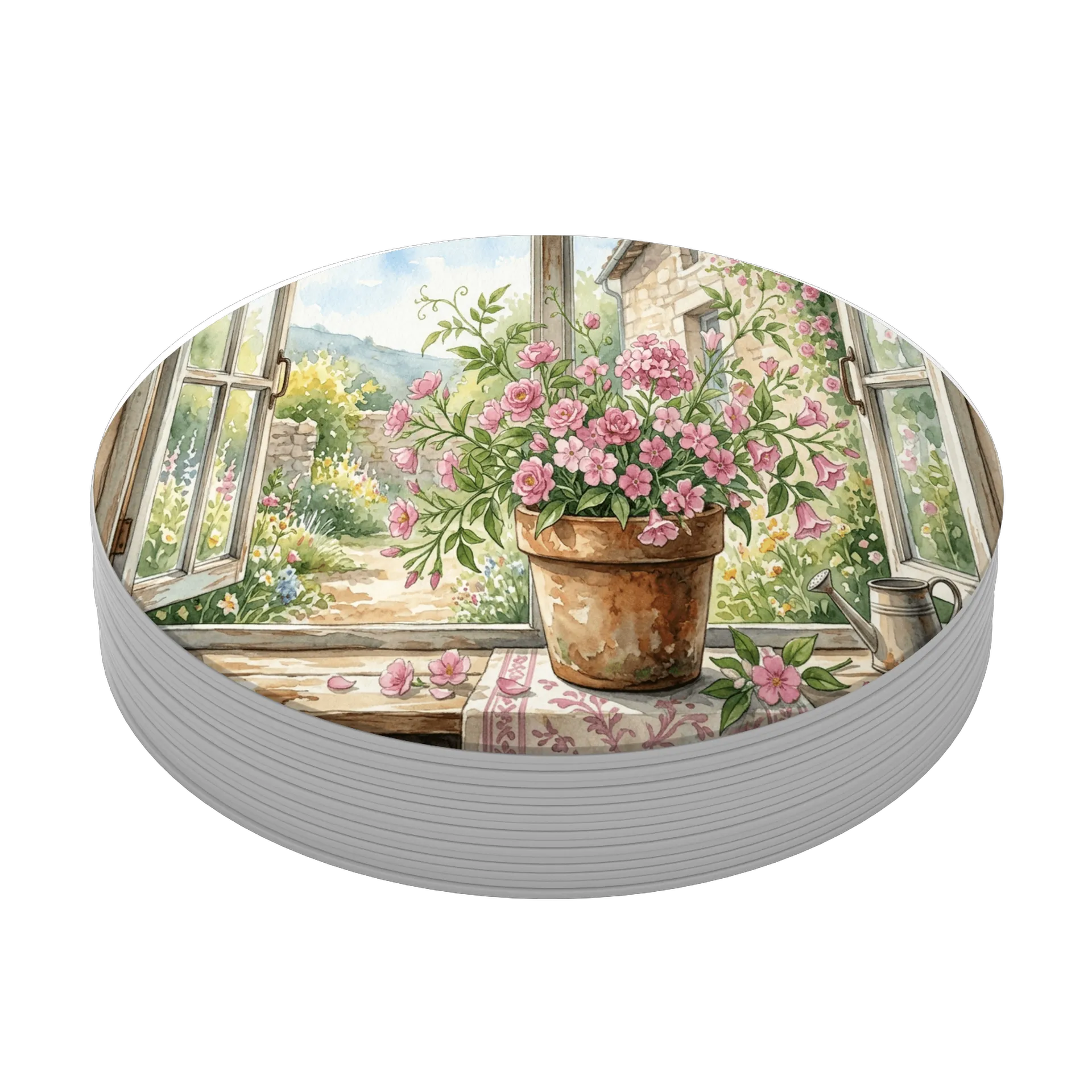 Porta-copo Jardim com Flores Rosa em Aquarela MDF - Imagem 3