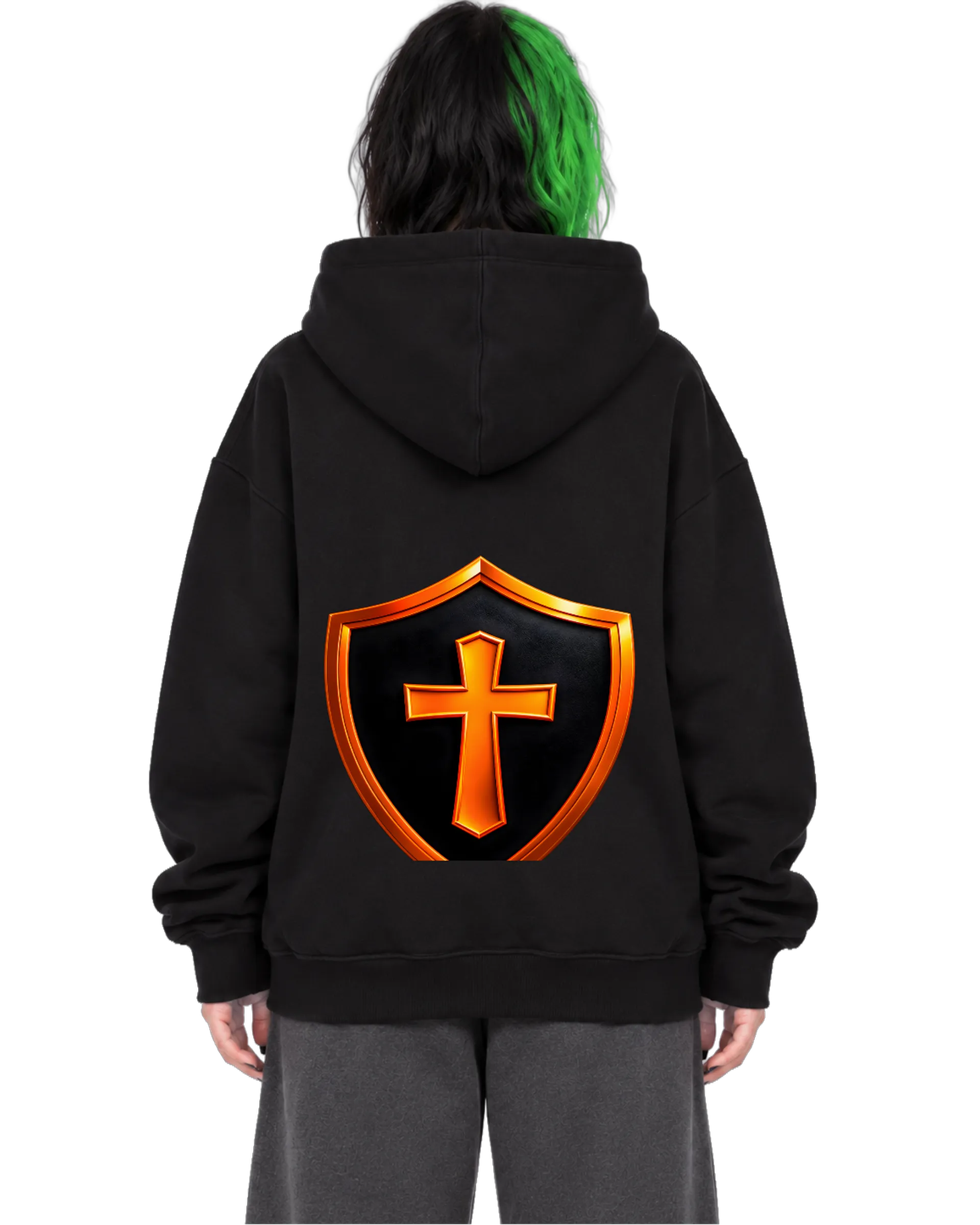 Blusa Moletom Canguru Escudo com Cruz Laranja e Preto de CryptosJhonny — imagem 2 de 6