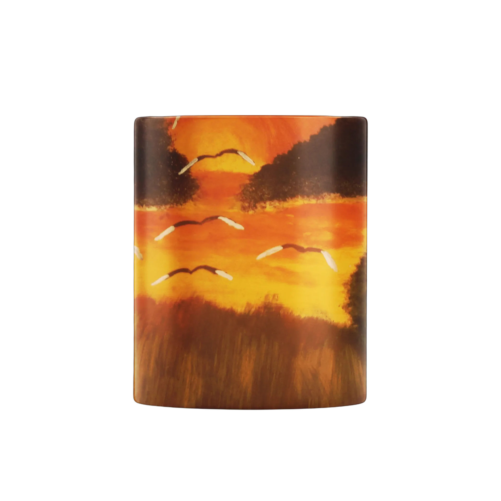 Caneca Paisagem Pintada Pôr do Sol com Aves 325ml - Imagem 1