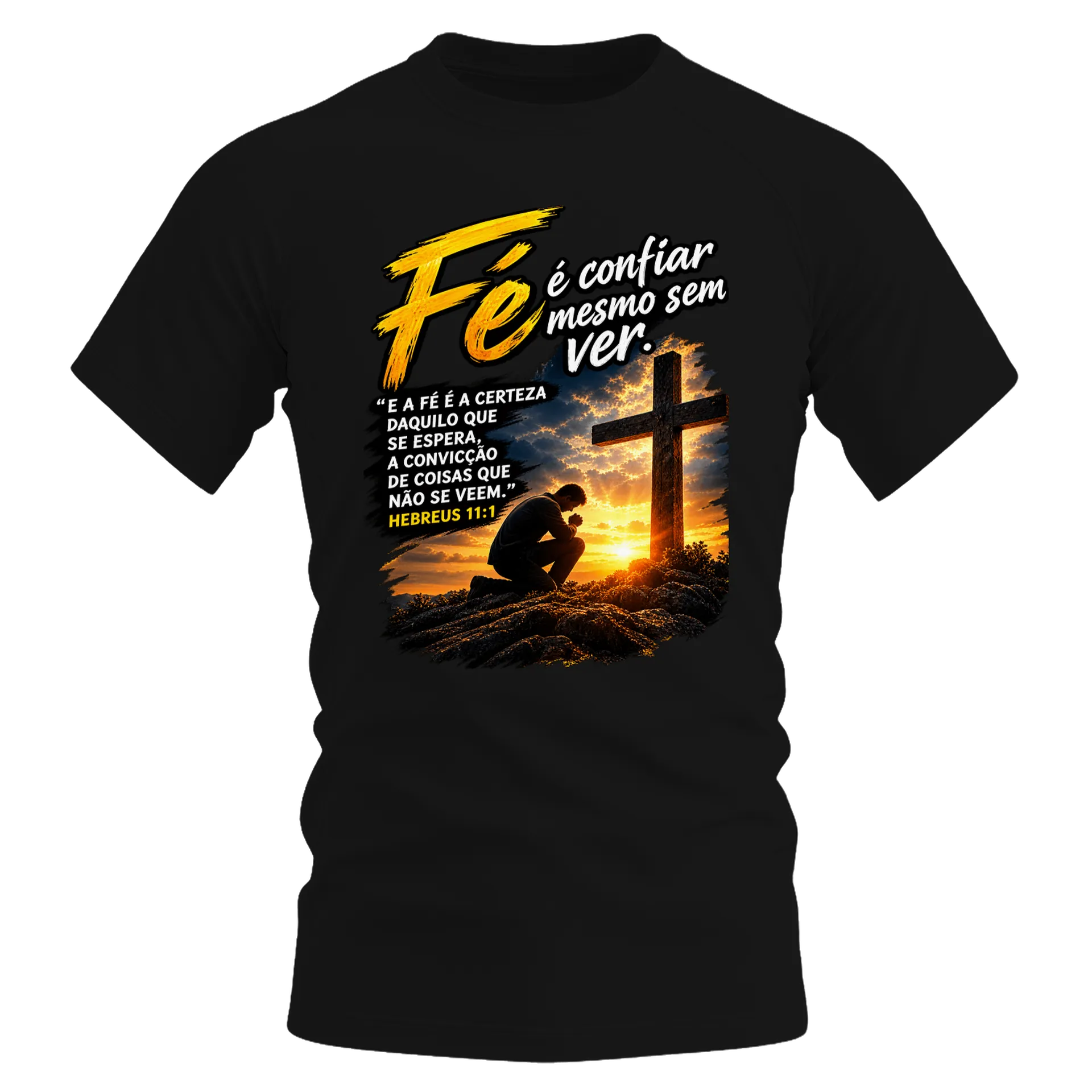 Camiseta Dry Fit Estampa Fé Cruz e Oração 100% Poliéster de Clube do Rafael Ungido  — imagem 1 de 6