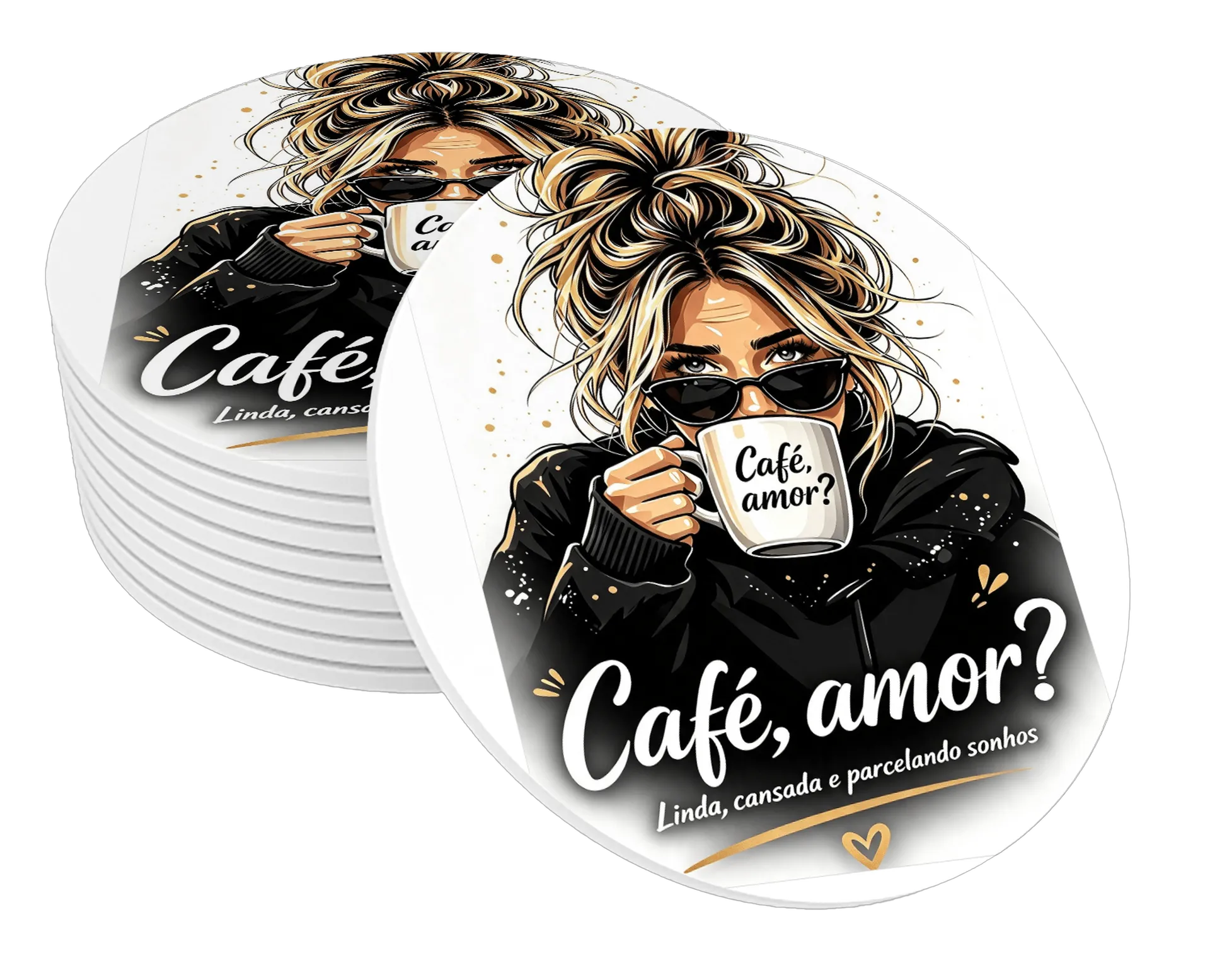 Porta-copos personalizado Café, Amor? de Graciele Rosa  — imagem 1 de 3