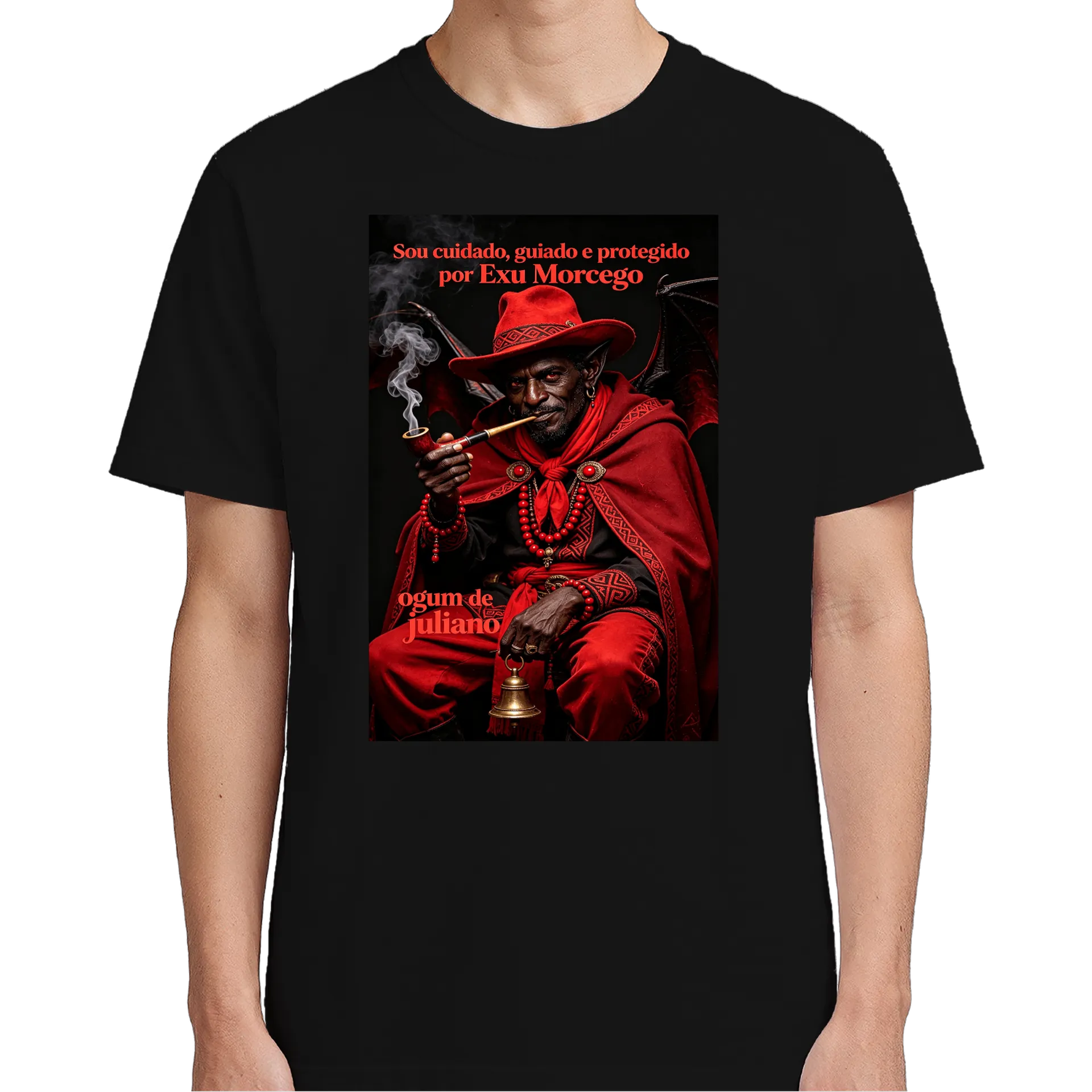 Camiseta Exu Morcego Estampa Vermelha 100% Algodão - Imagem 5