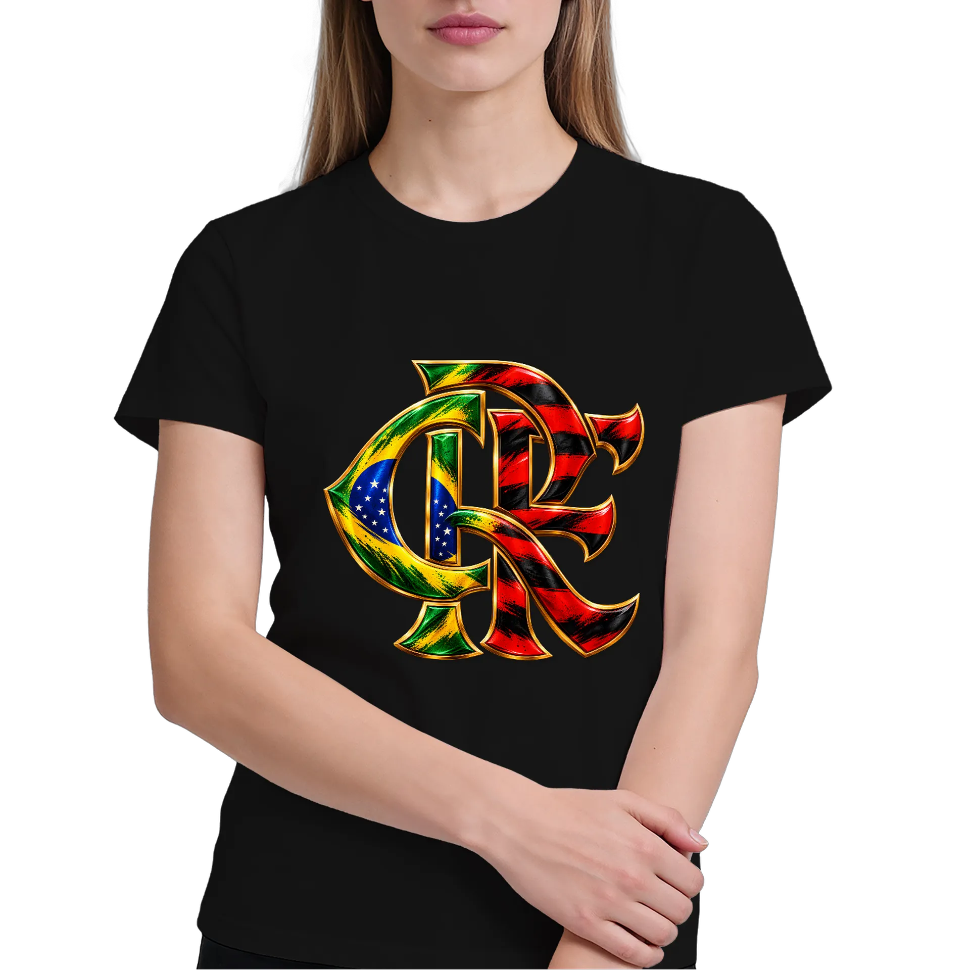 Camiseta Logo Flamengo Estilizado Brasil 100% Algodão - Imagem 1