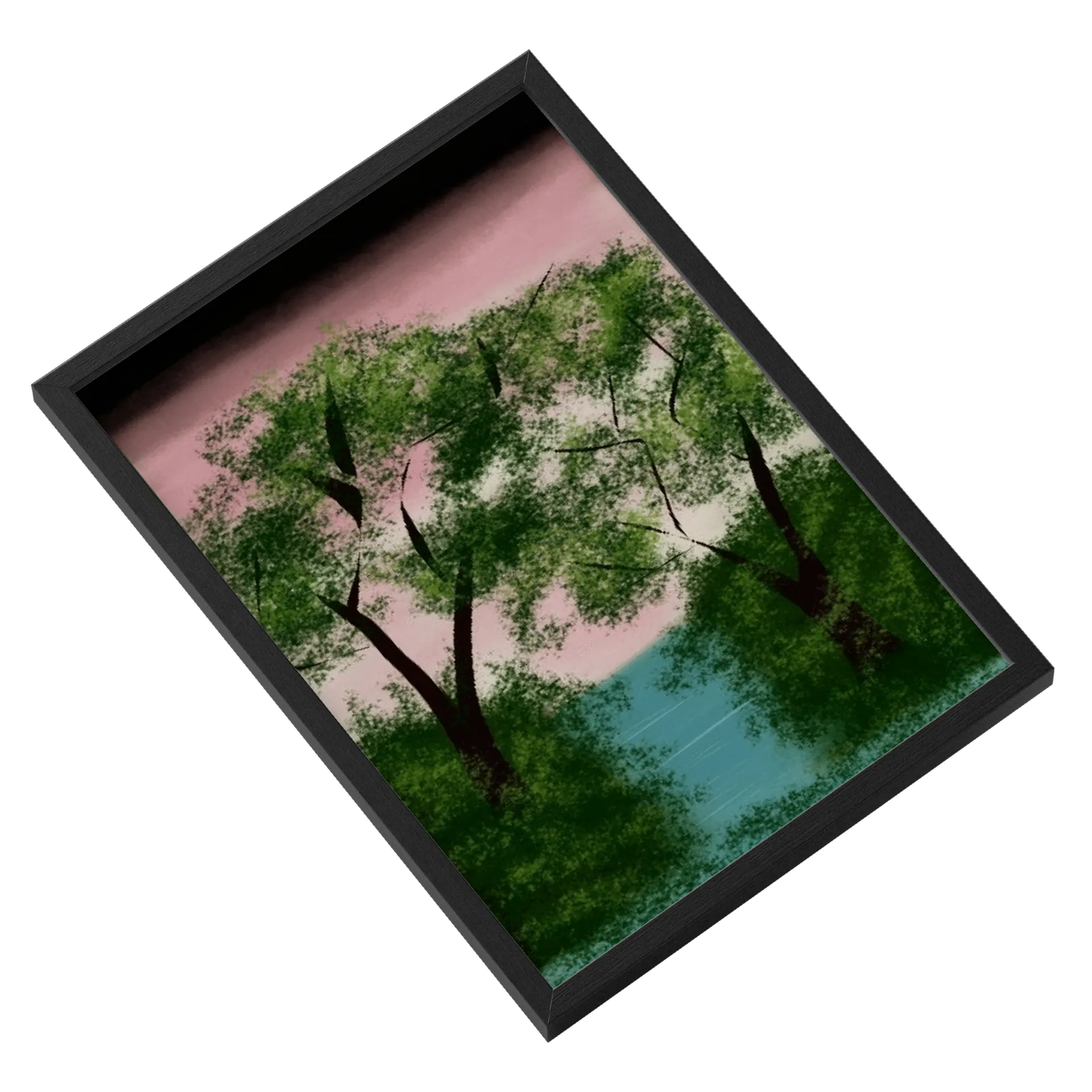 Quadro Paisagem de Lago entre Árvores Arte Texturizada A3 - Imagem 2