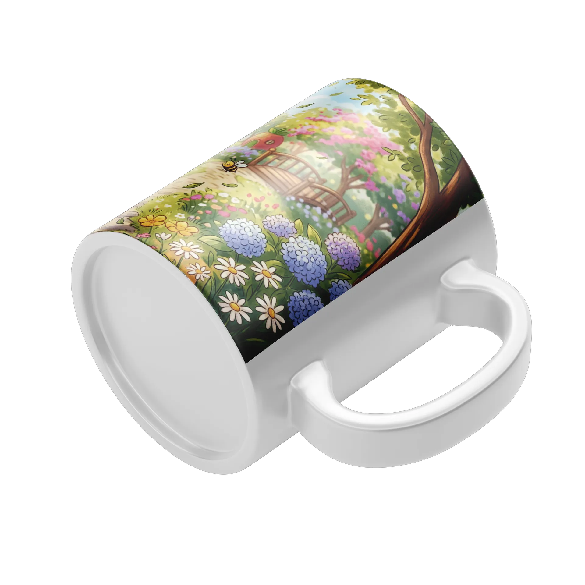 Caneca Porcelana Menina Ilustrada com Morangos 325ml - Imagem 3