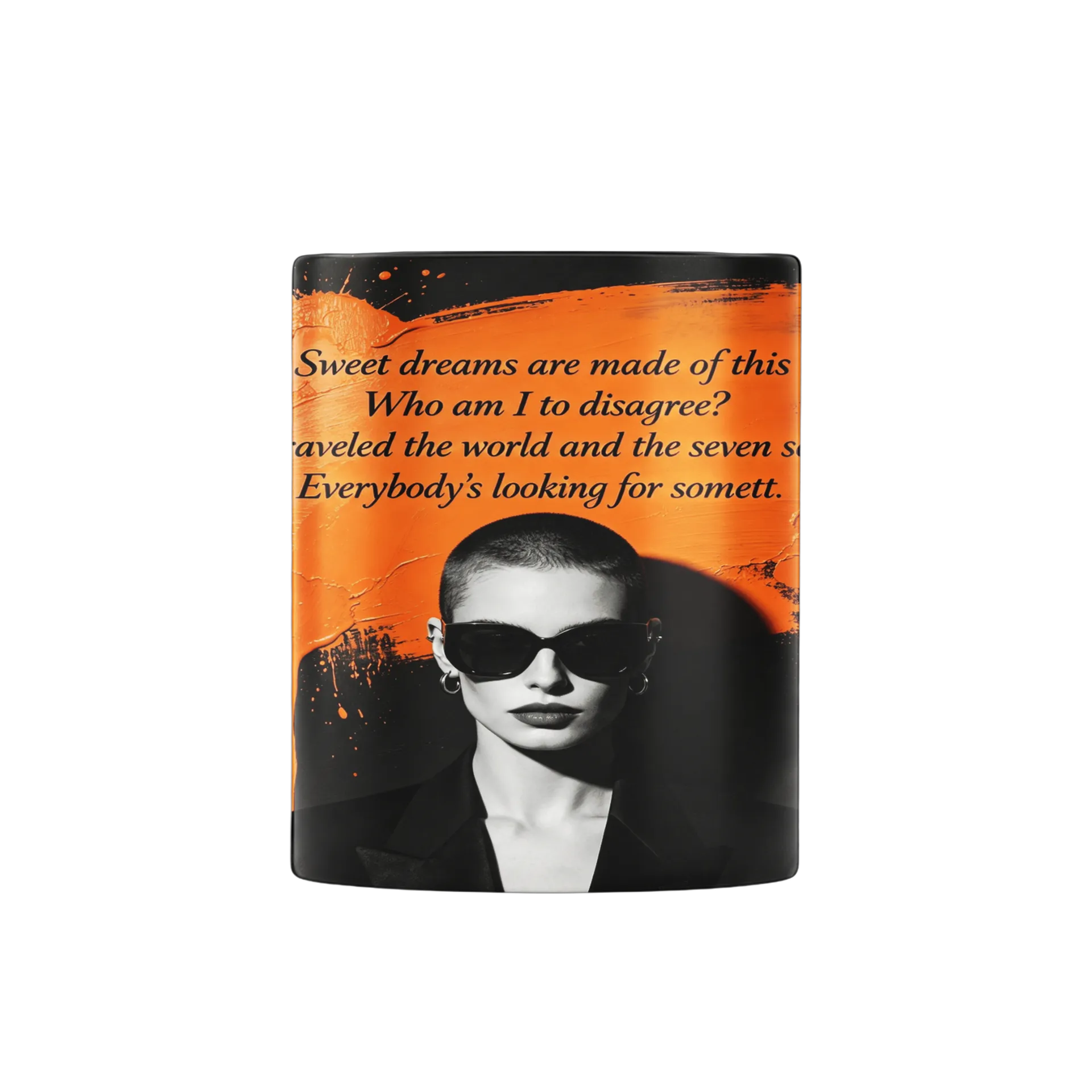 Caneca Frase Tipográfica Retrato Preto e Laranja 325ml - Imagem 2