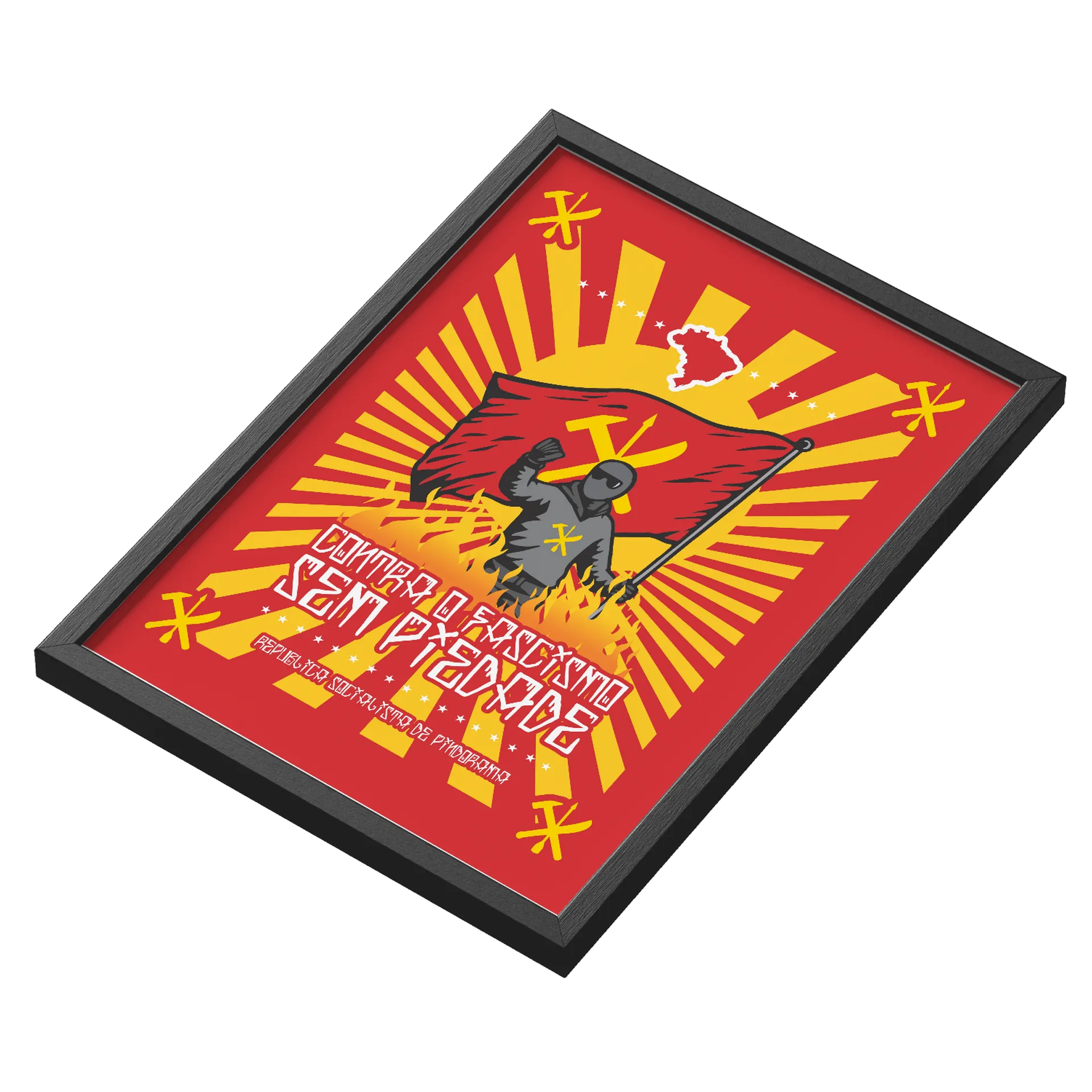 Quadro Contra o Fascismo Sem Piedade A3 MDF e Vidro - Imagem 3