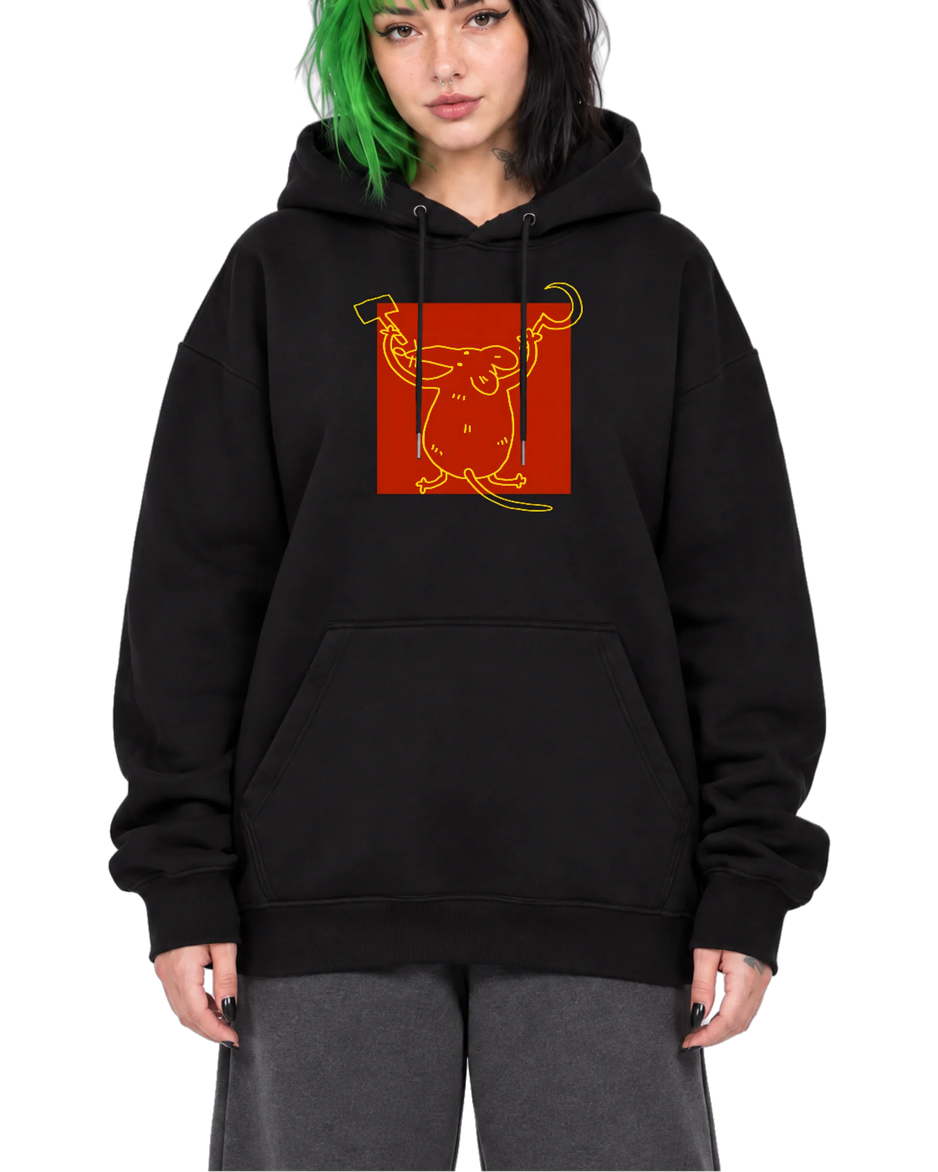 Blusa Moletom Canguru Rato Comunista Preta - Imagem 1