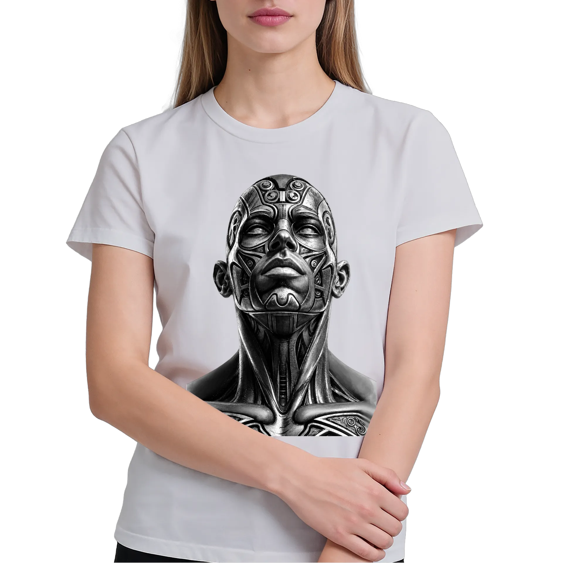 Camiseta Rosto Robótico Monocromático 100% Algodão de WG ARTE É O QUE ME MANTÉM VIVO  — imagem 3 de 6