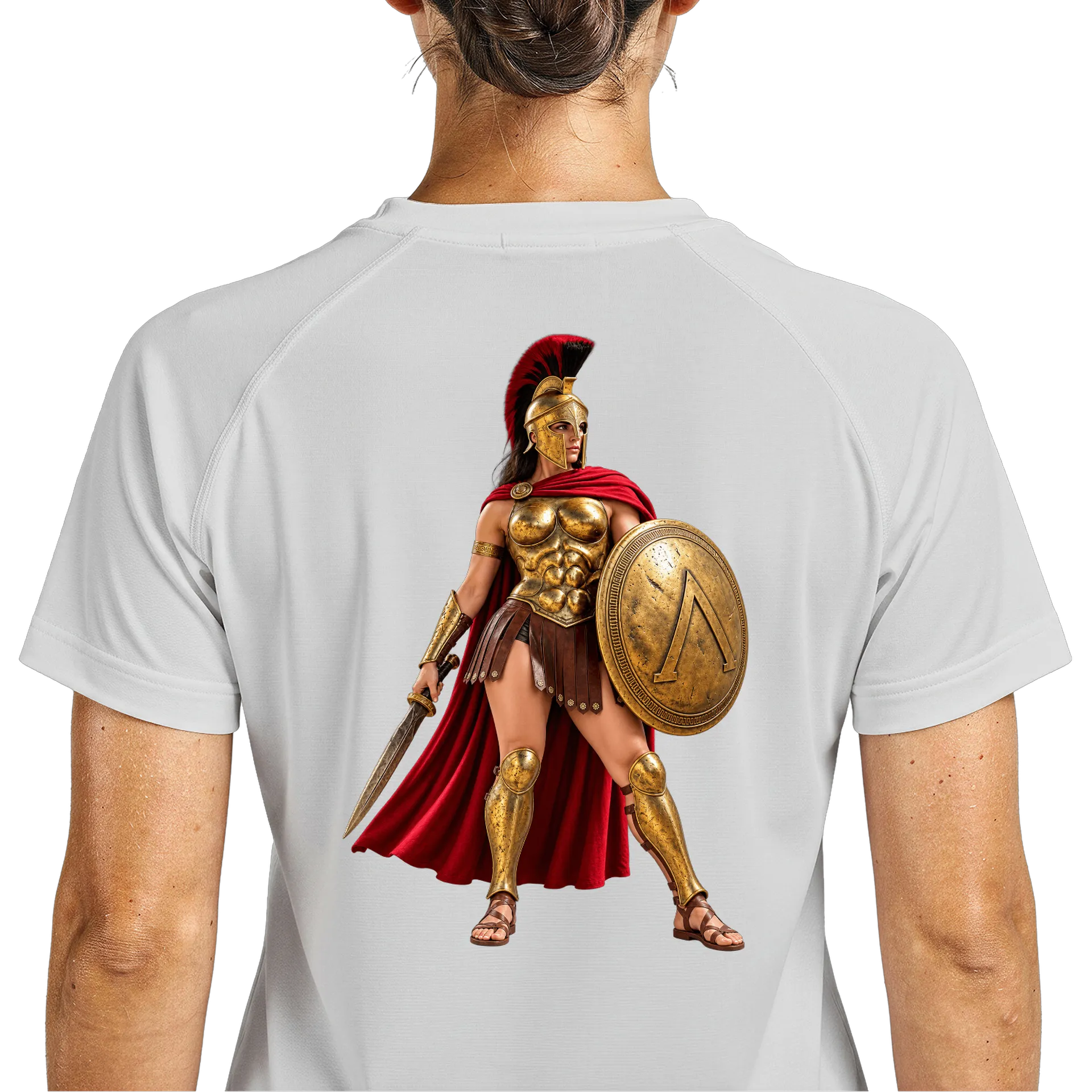 Camiseta Dry Fit Guerreira com Armadura Dourada Realista - Imagem 5