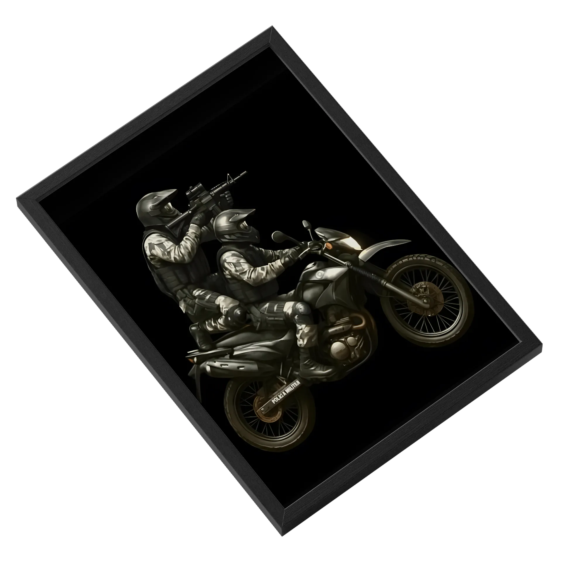 Quadro Policiais Militares em Moto Estilo Realista A3 - Imagem 2