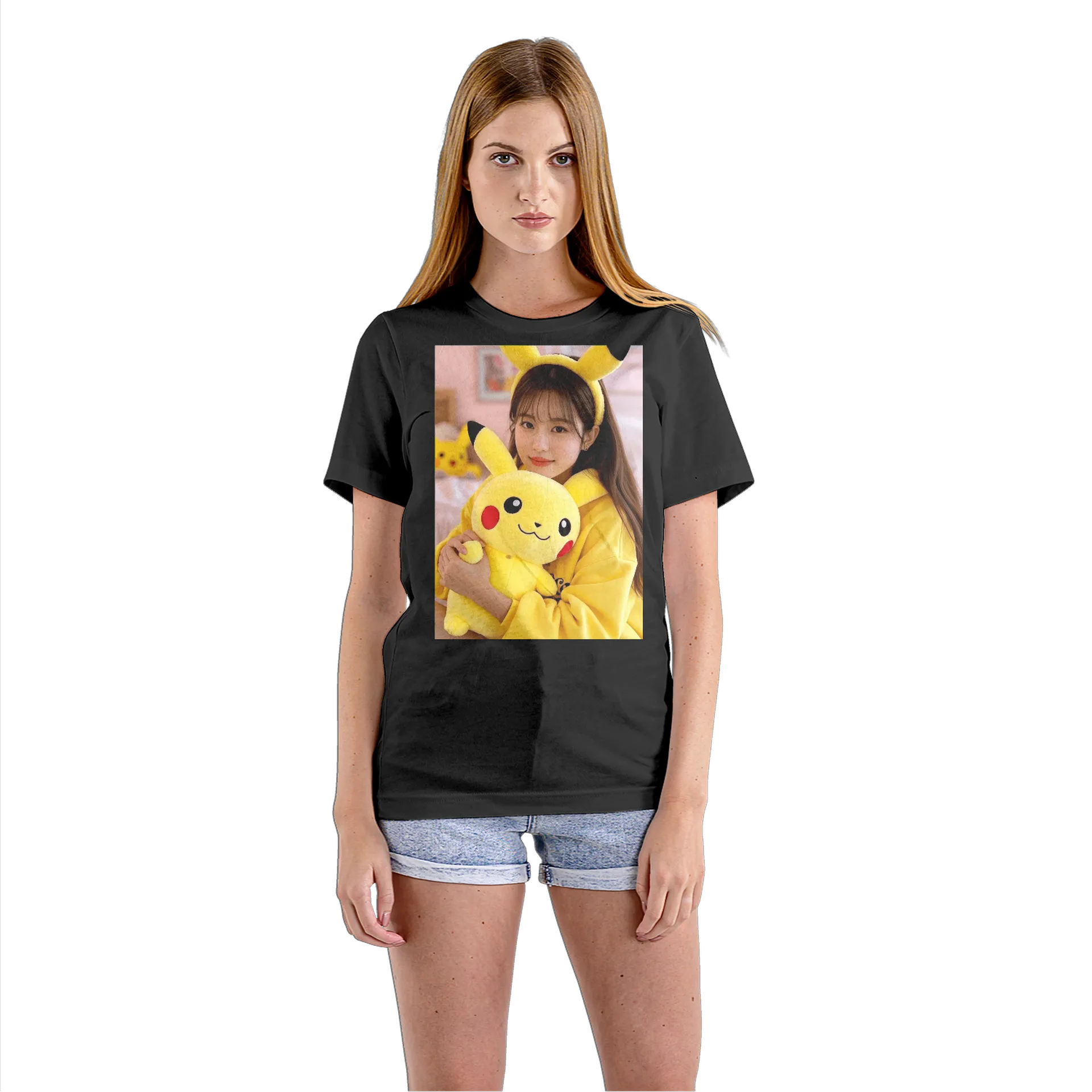 Camiseta Babylook Pikachu Pelúcia Amarela 100% Algodão - Imagem 3
