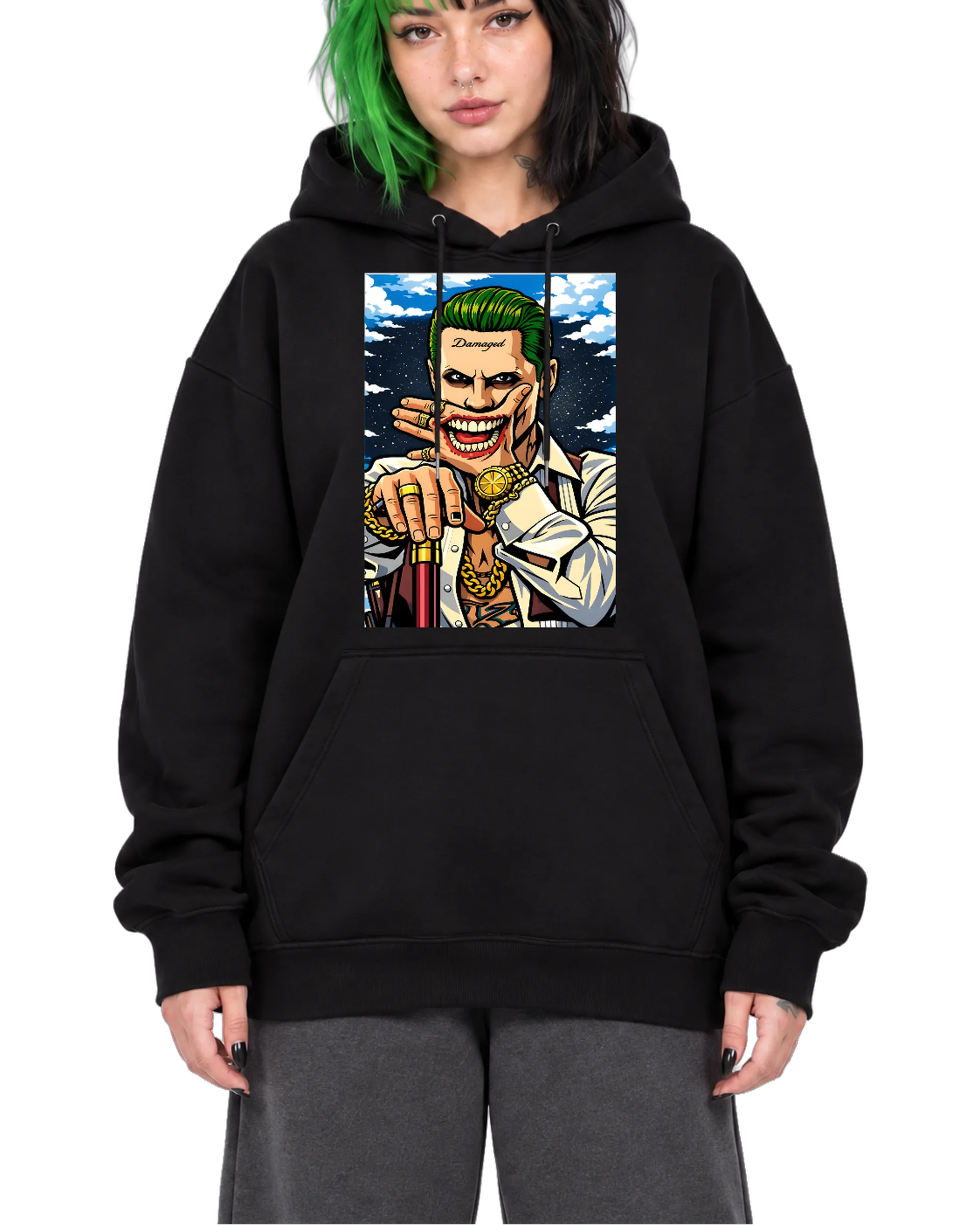 Blusa Moletom Canguru Homem de Cabelo Verde Cartoon - Imagem 1