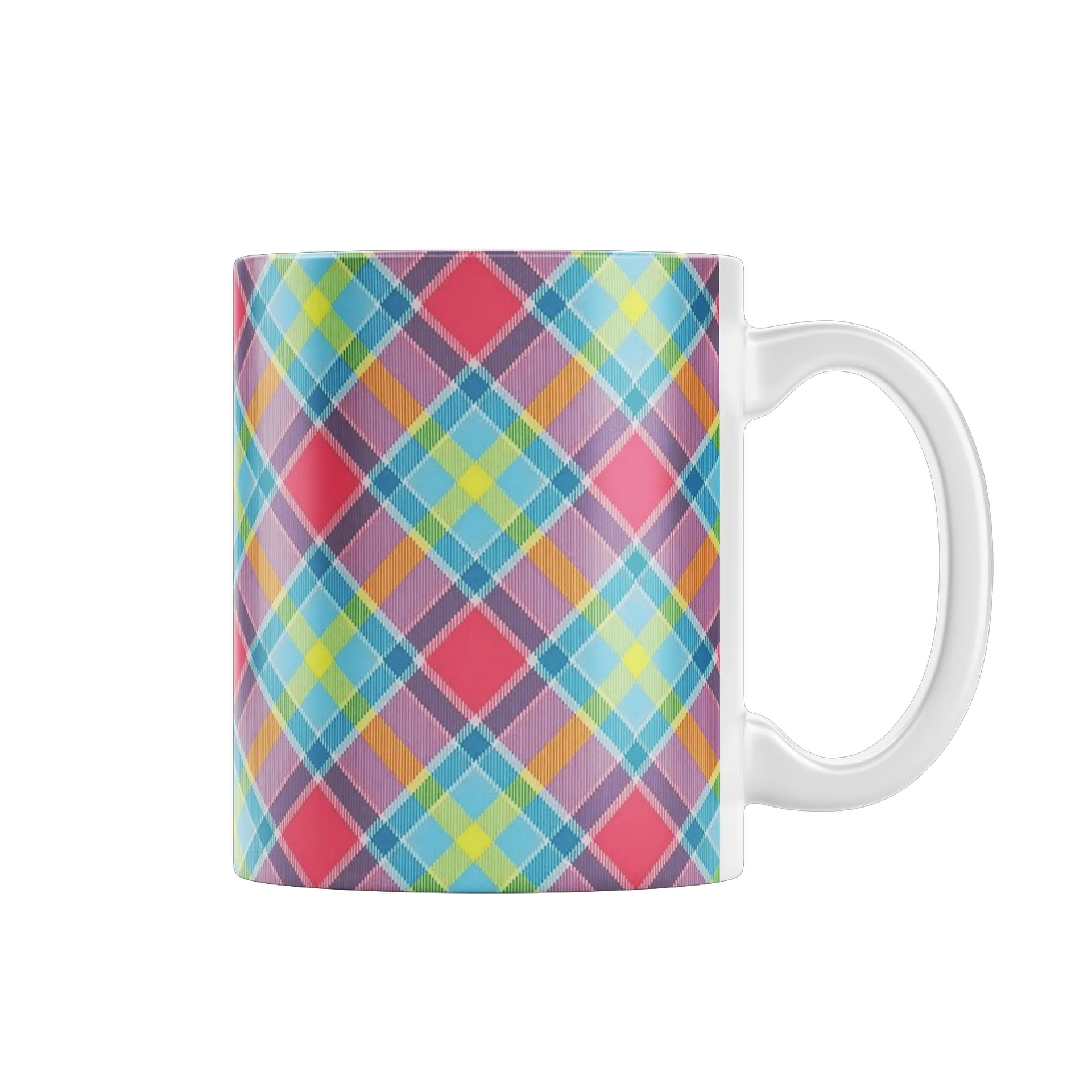 Caneca Porcelana Estampa Xadrez Colorido 325ml - Imagem 1