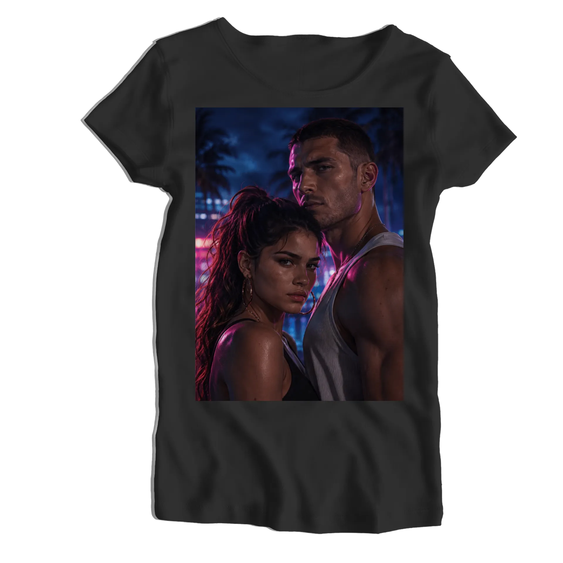 Camiseta Babylook Casal em Retrato Realista 100% Algodão - Imagem 1
