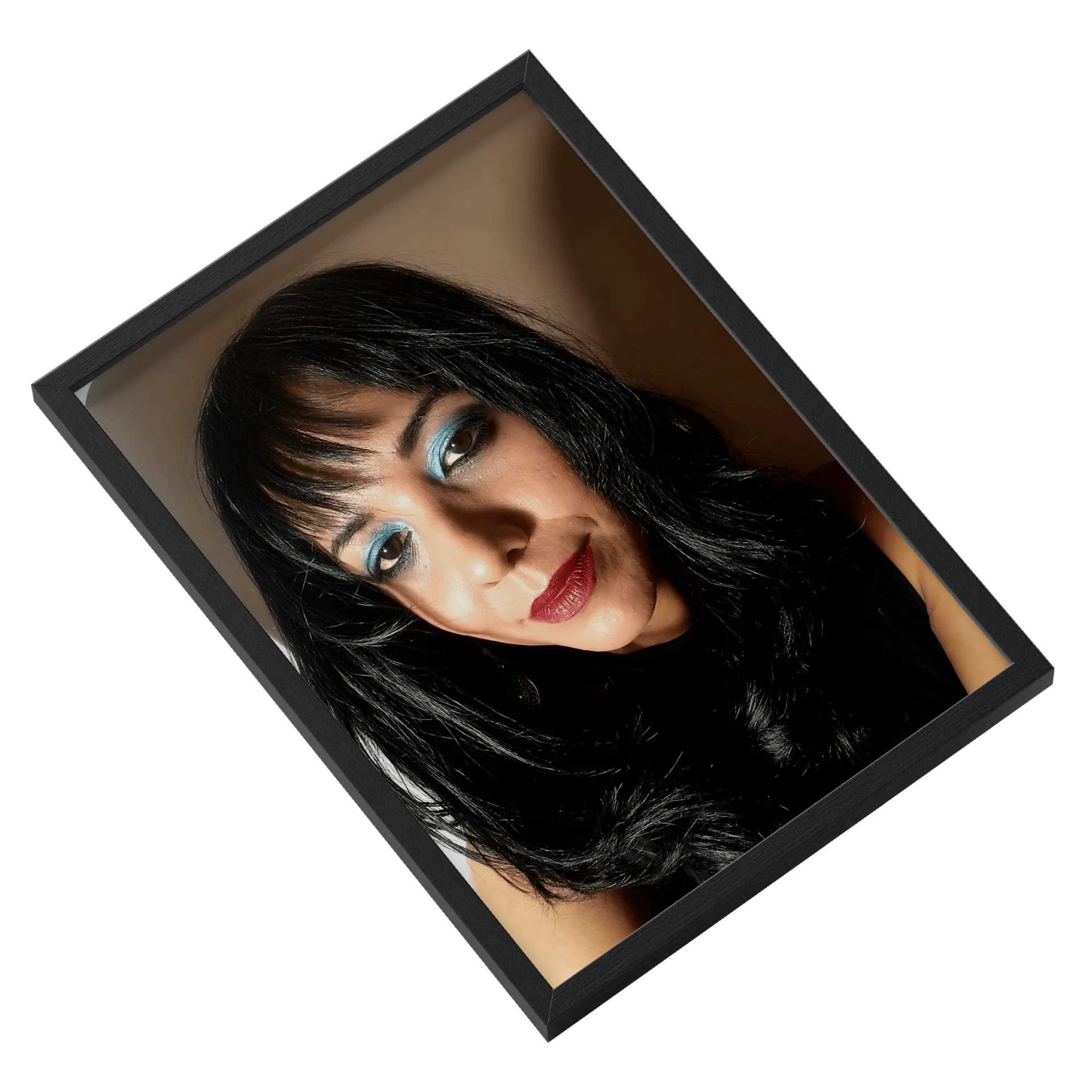 Quadro Retrato Mulher com Maquiagem Azul A3 MDF e Vidro - Imagem 2