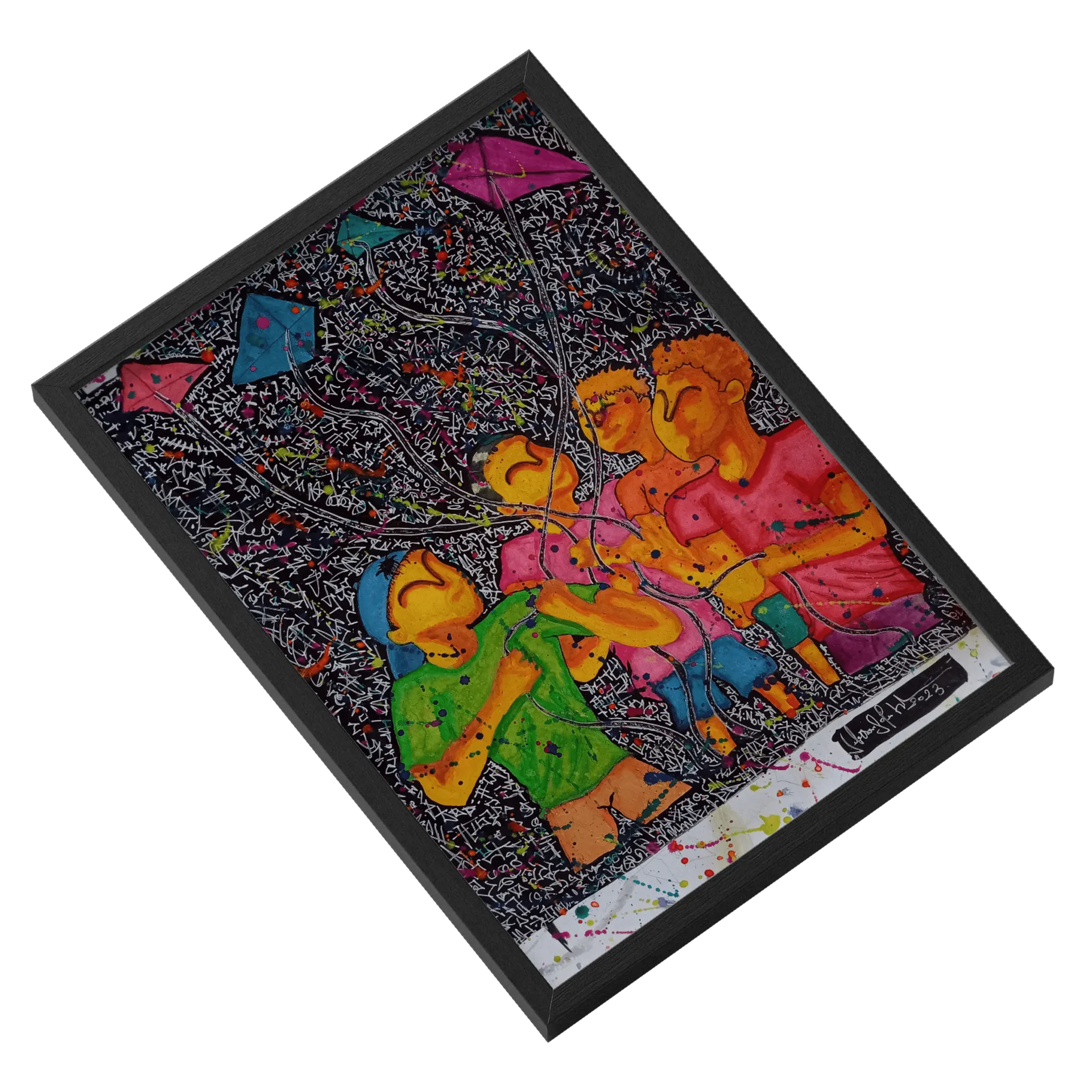 Quadro A3 Os Meninos e as Pipas Com Vidro de Jeferson Nalin  — imagem 2 de 3