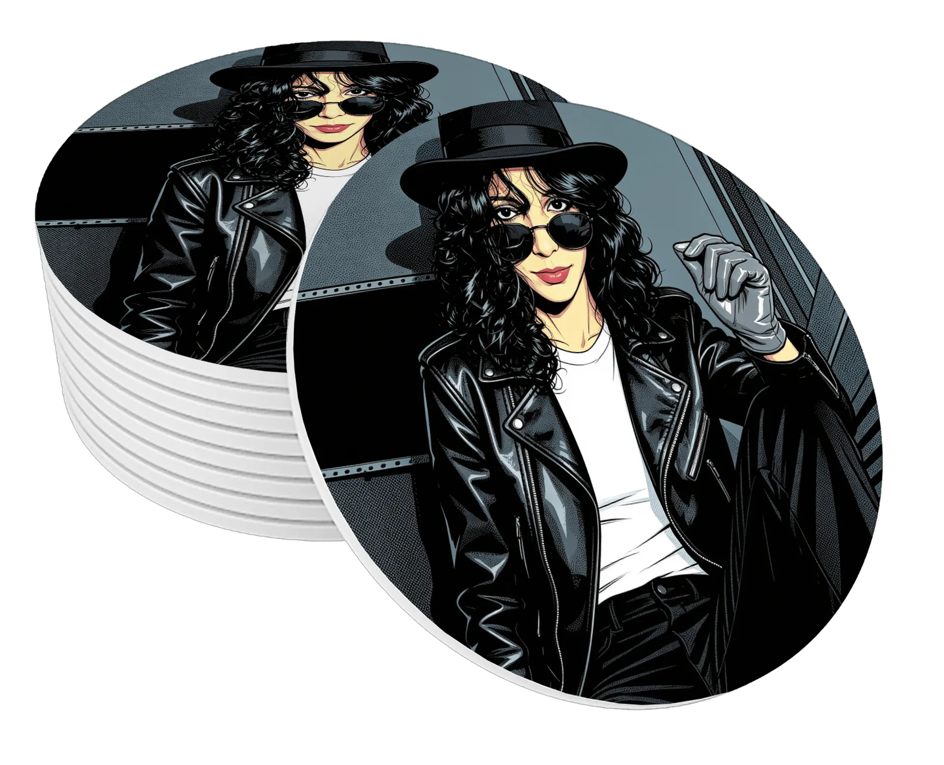 Porta-copo Ilustração Mulher com Lentes Estilo Rock MDF - Imagem 1