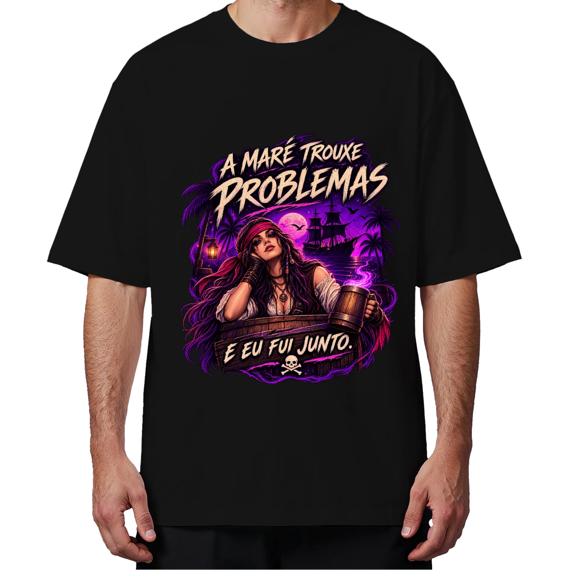 Camiseta Oversized "A Maré trouxe problemas" - Mulher - Imagem 4