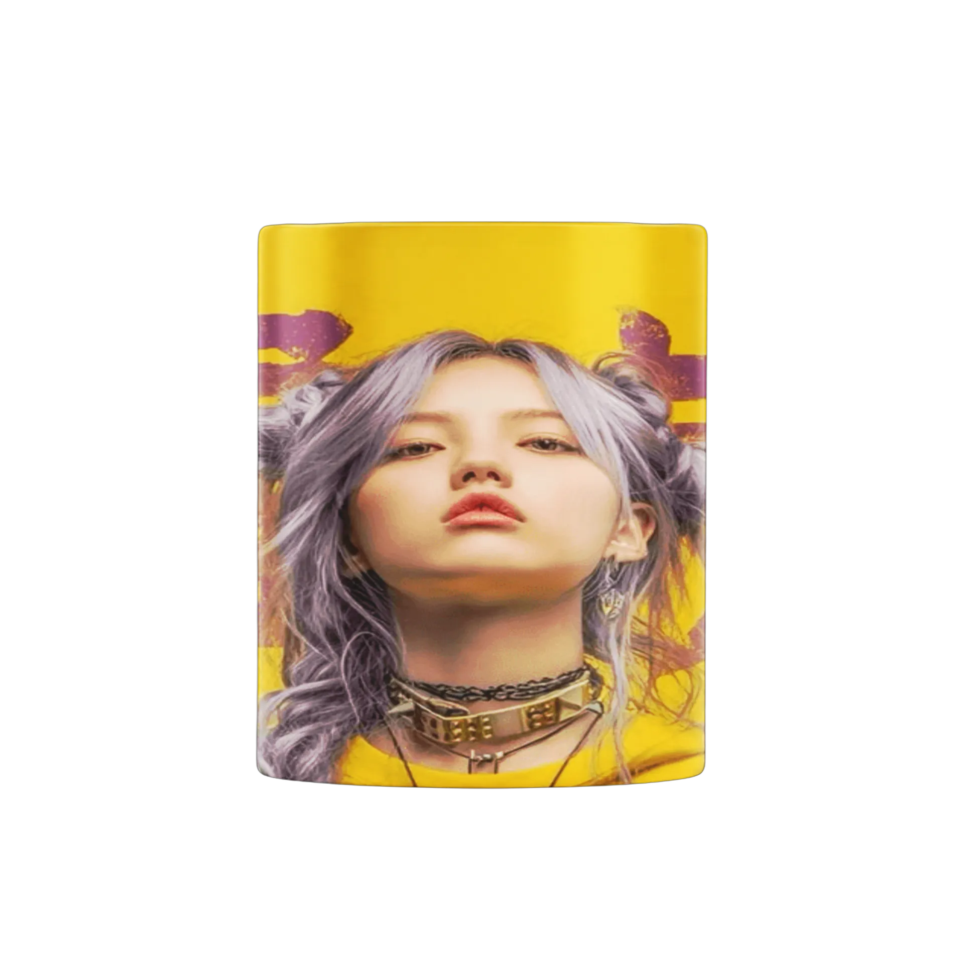 Caneca Retrato Feminino Arte em Tons Amarelos e Roxos 325ml - Imagem 2
