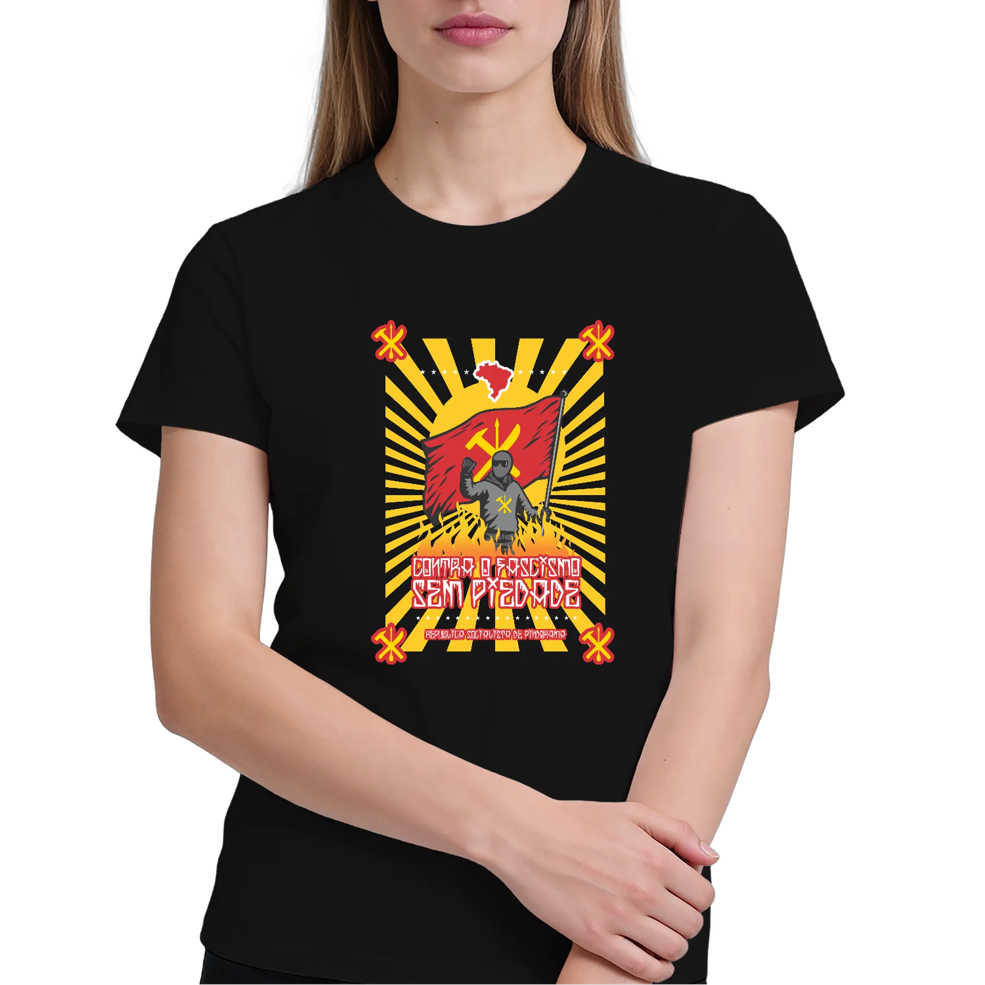 Camiseta Contra o Fascismo Sem Piedade 100% Algodão - Imagem 4