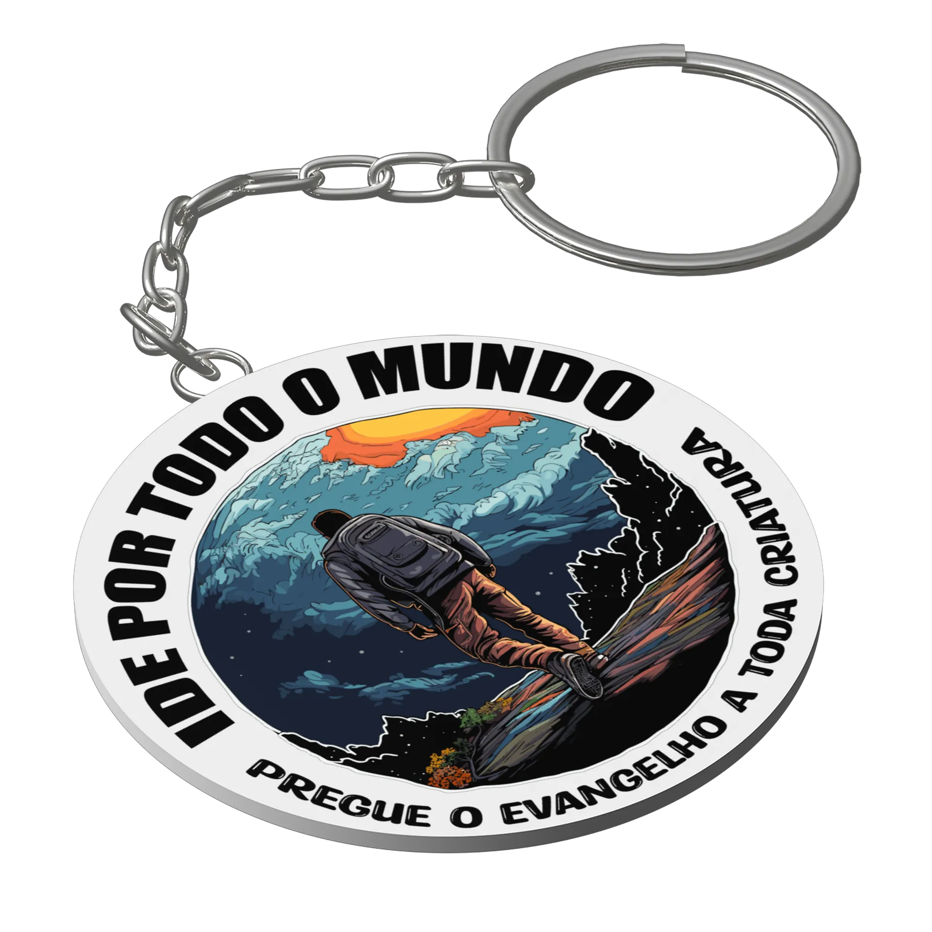 Chaveiro MDF Caminhada Montanha Estilo Cartoon - Imagem 1