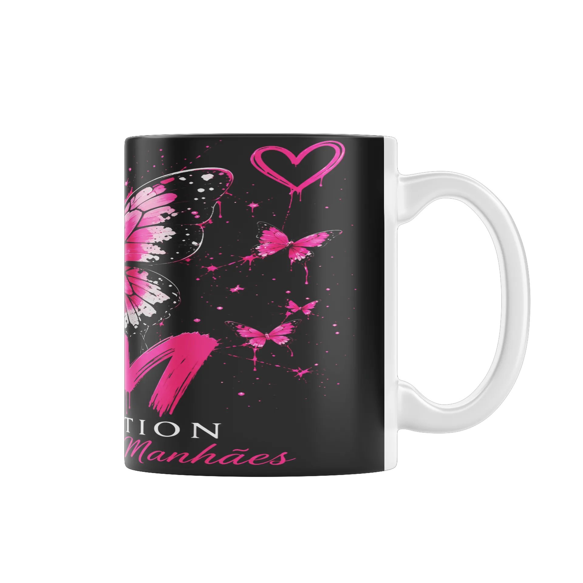 Caneca Porcelana Borboleta Rosa 325ml - Imagem 1